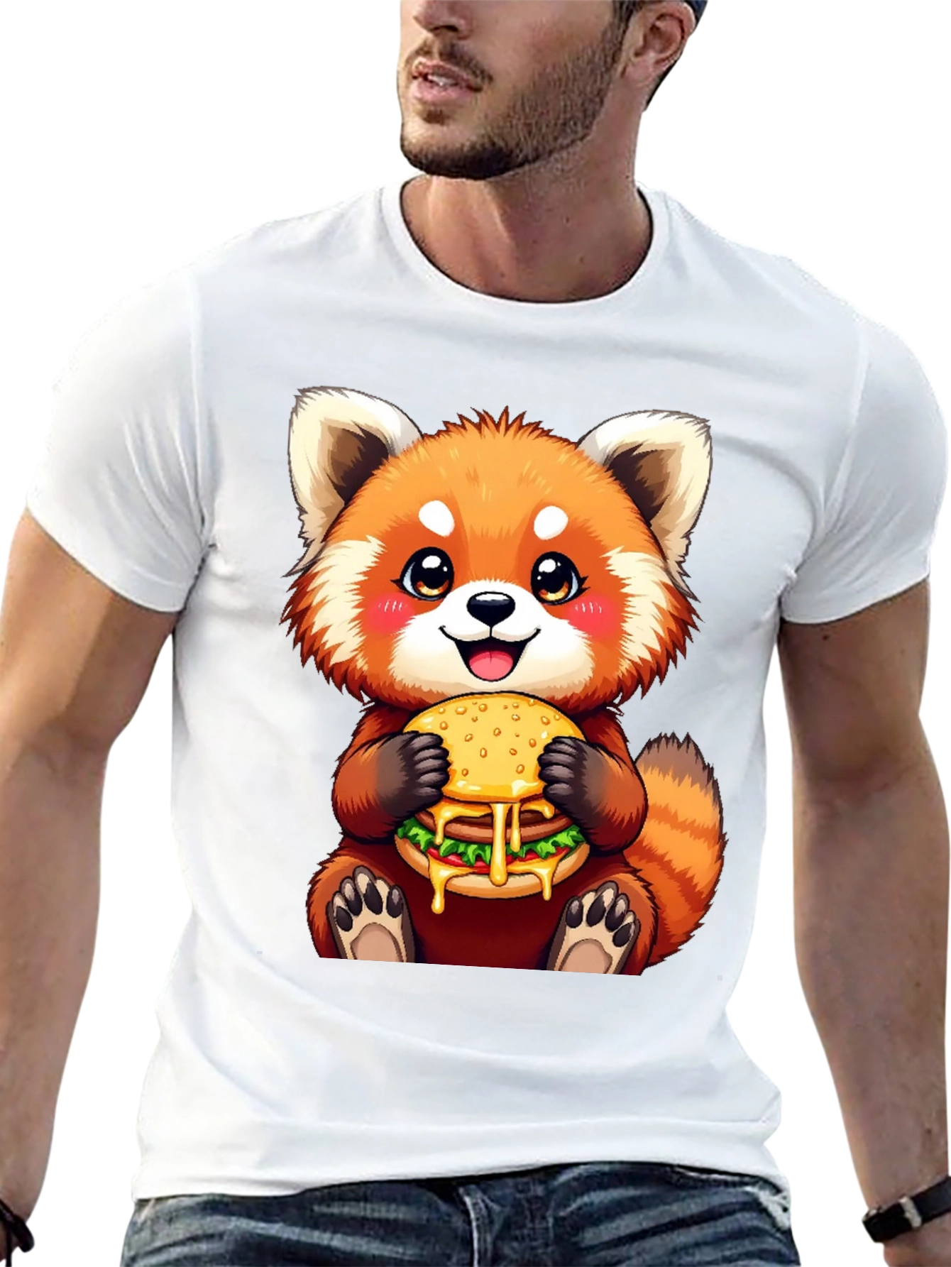Red Panda Burger T-Shirt Cute Cartoon Tee