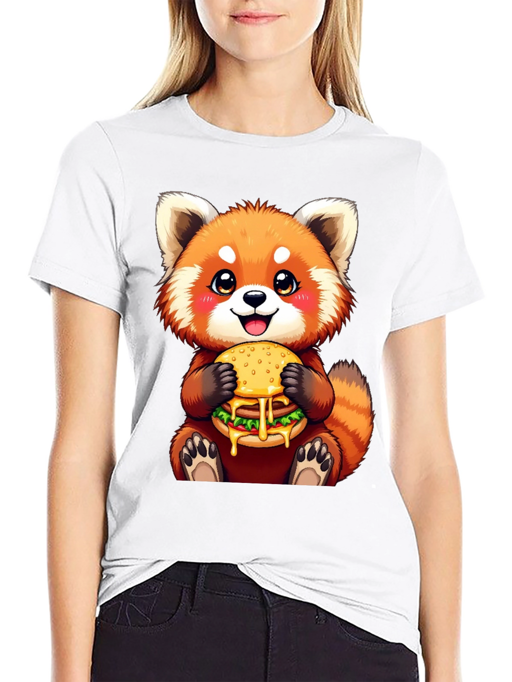 Red Panda Burger T-Shirt Cute Cartoon Tee