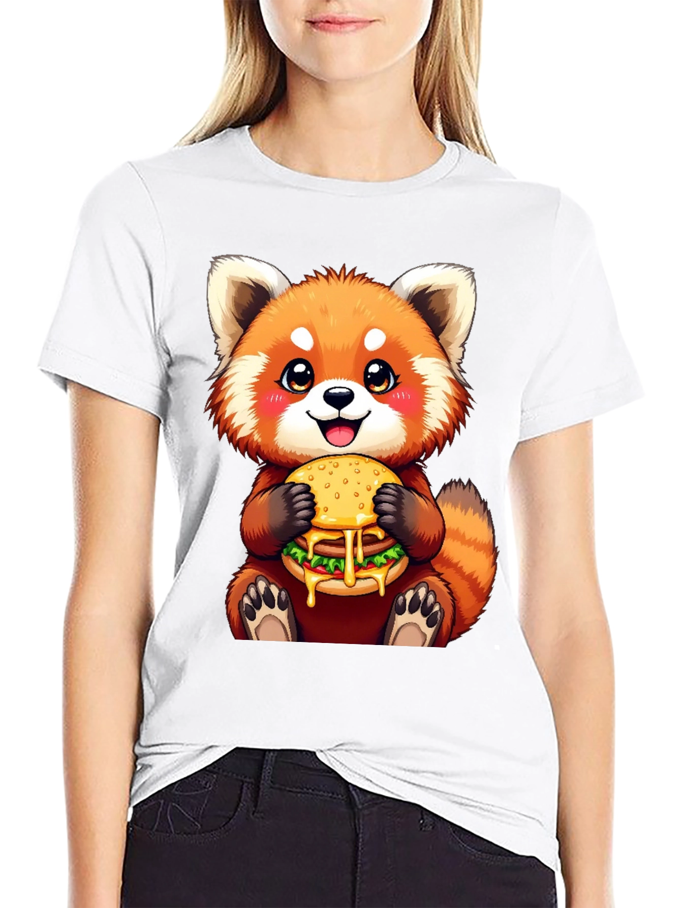 Red Panda Burger T-Shirt Cute Cartoon Tee