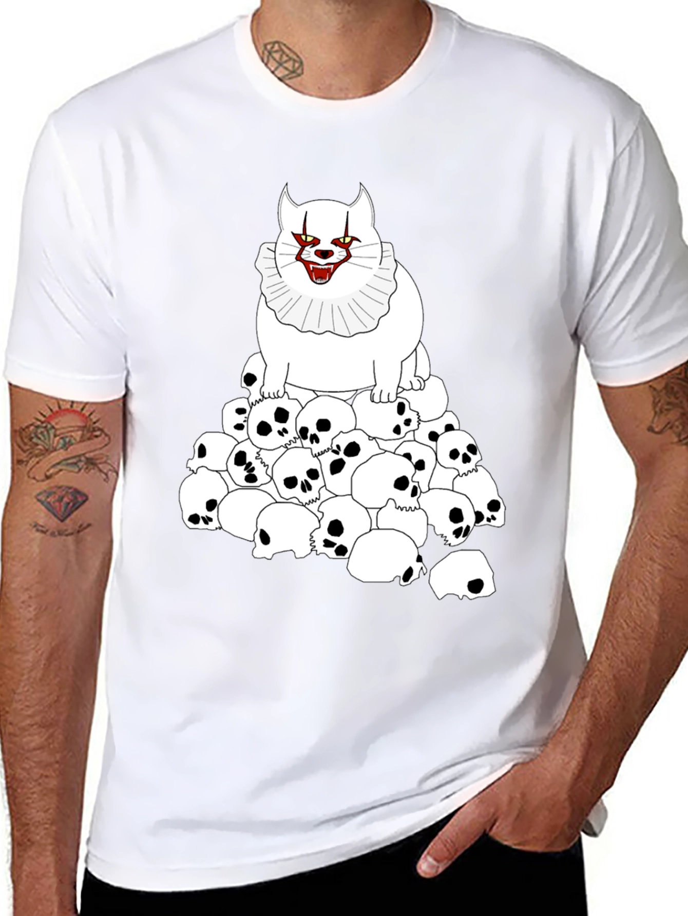 Creepy Cat & Skulls Black T-Shirt