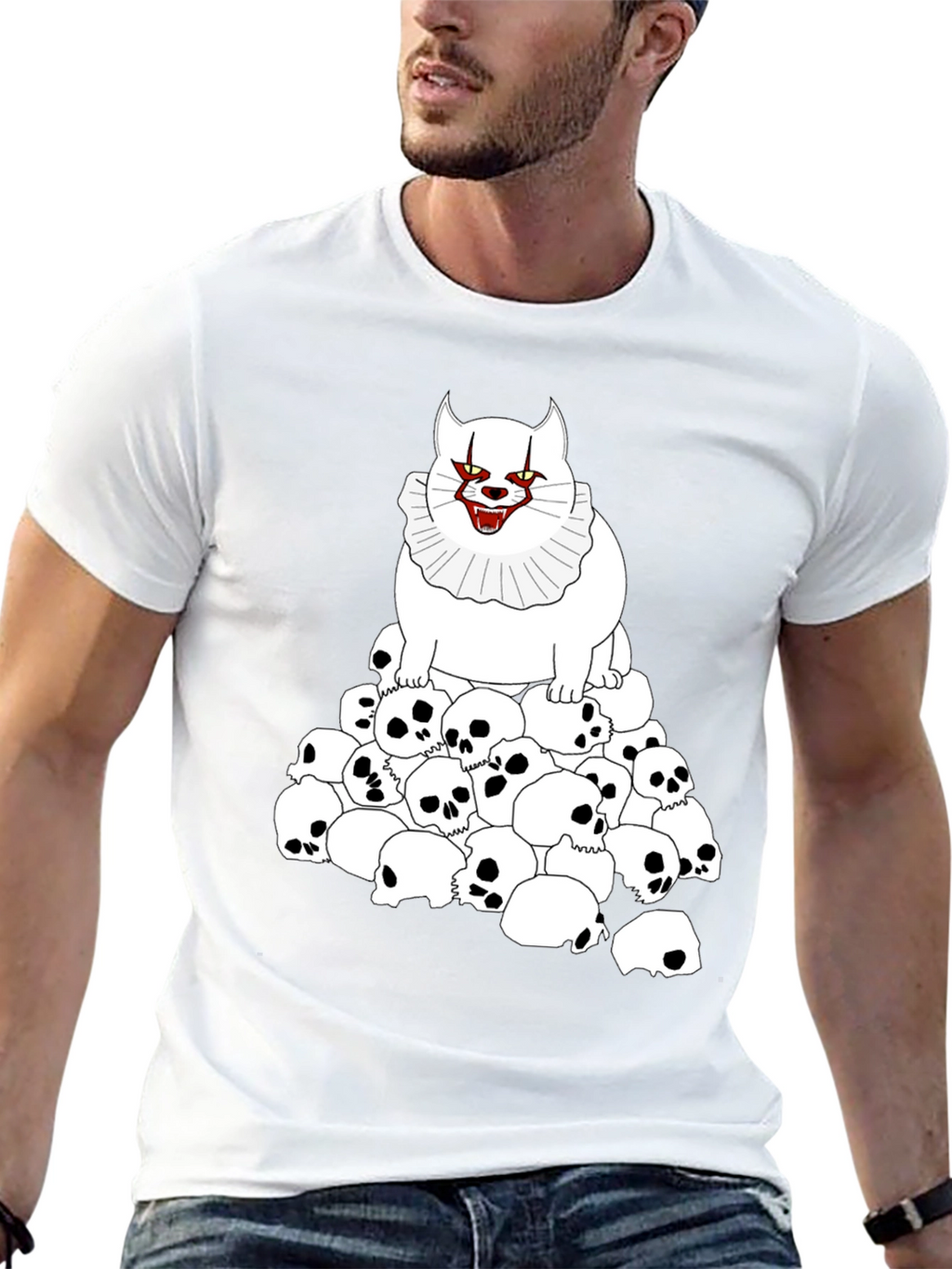 Creepy Cat & Skulls Black T-Shirt