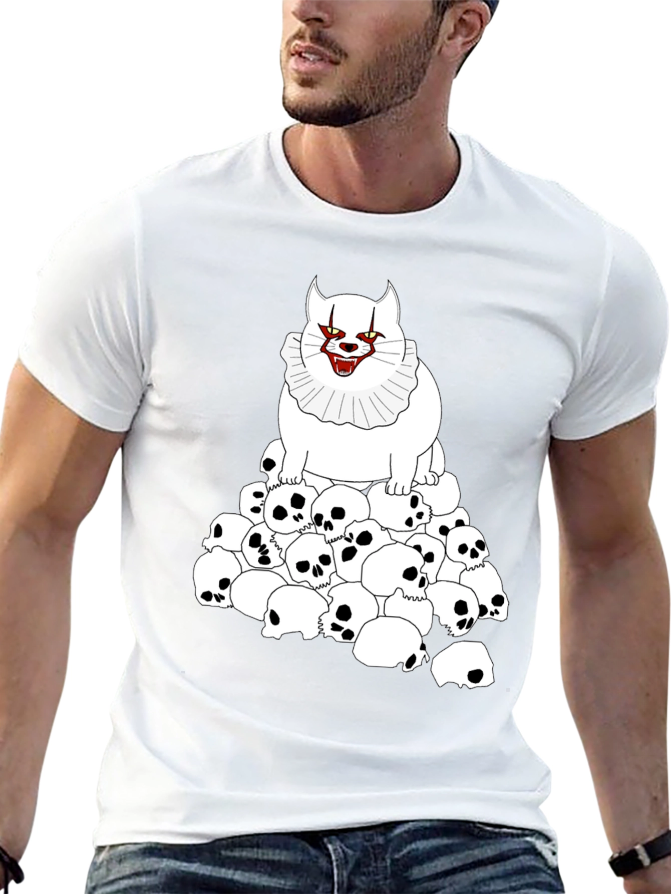 Creepy Cat & Skulls Black T-Shirt