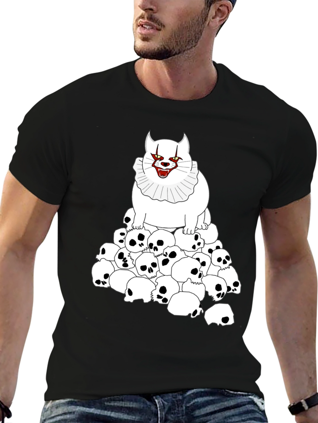 Creepy Cat & Skulls Black T-Shirt