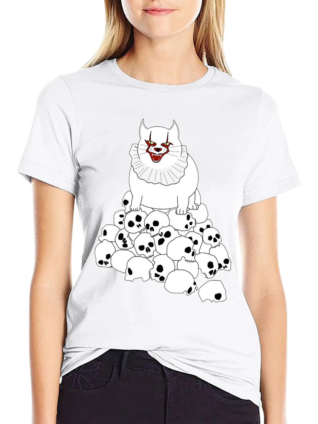 Creepy Cat & Skulls Black T-Shirt