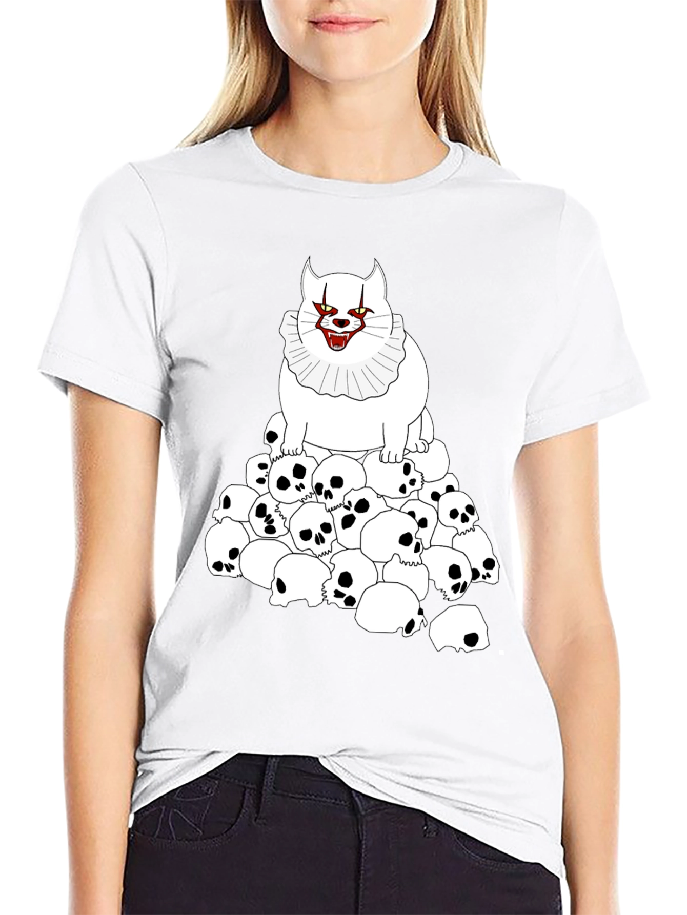Creepy Cat & Skulls Black T-Shirt