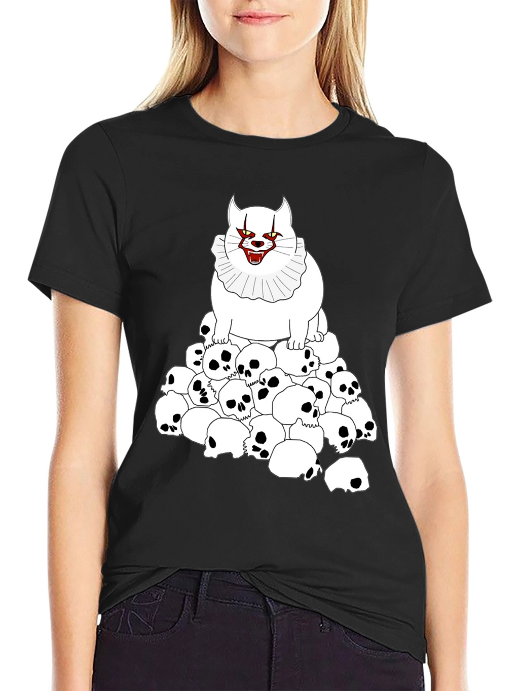 Creepy Cat & Skulls Black T-Shirt