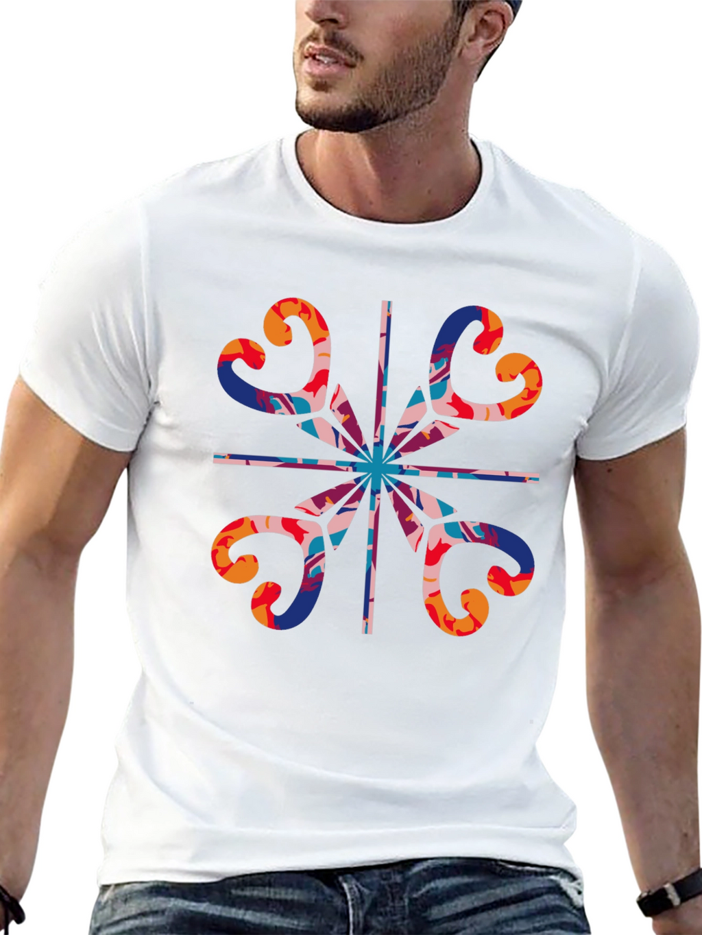 Abstract Heart Pattern Black T-Shirt