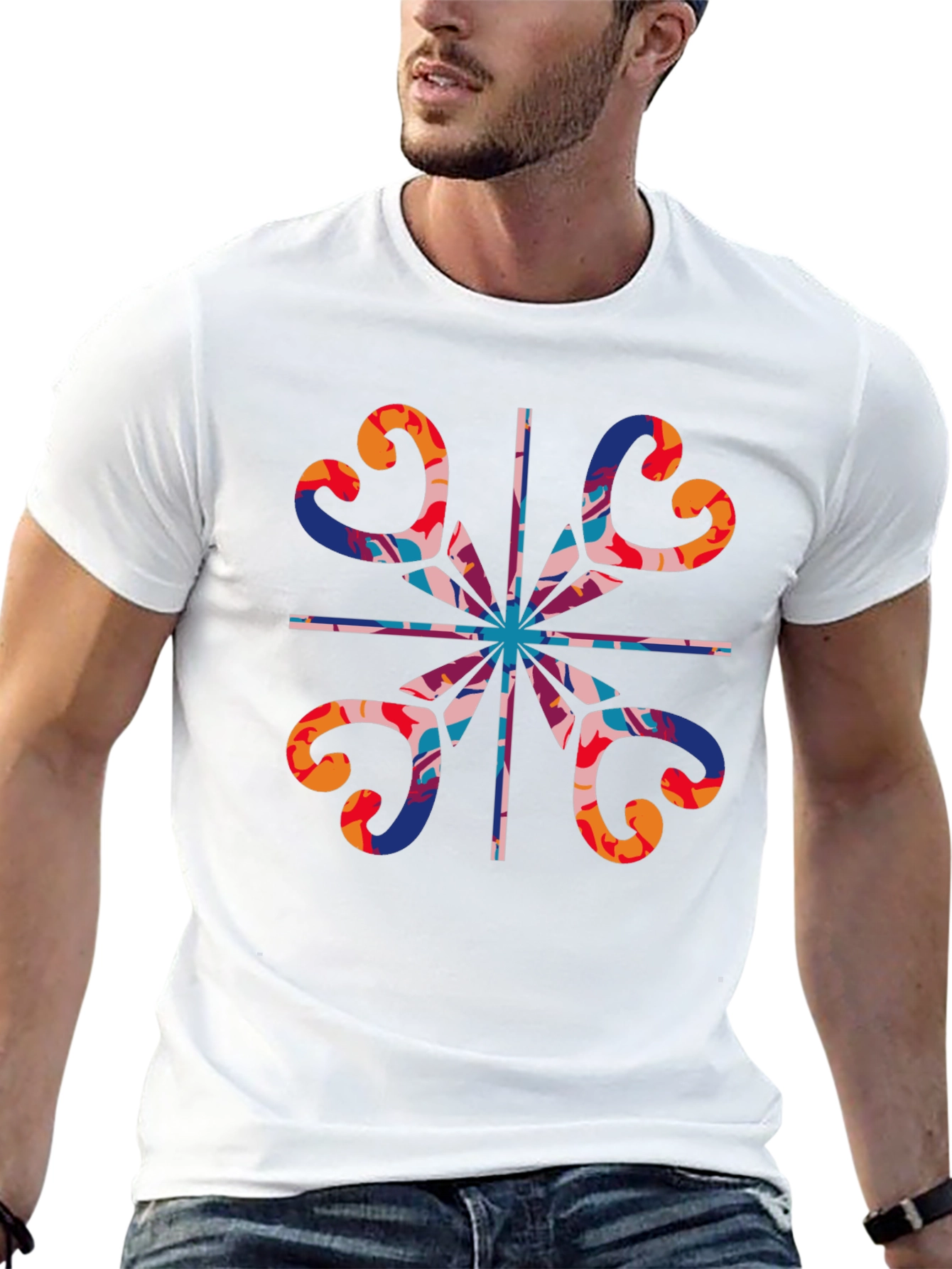 Abstract Heart Pattern Black T-Shirt