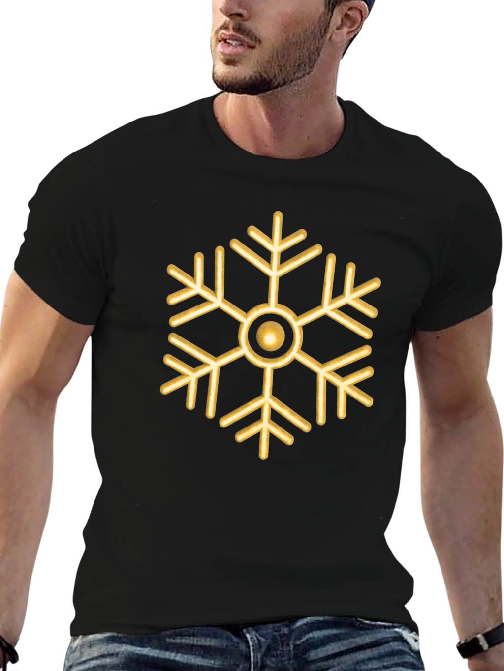Gold Snowflake Graphic Tee - Stylish Holiday Shirt