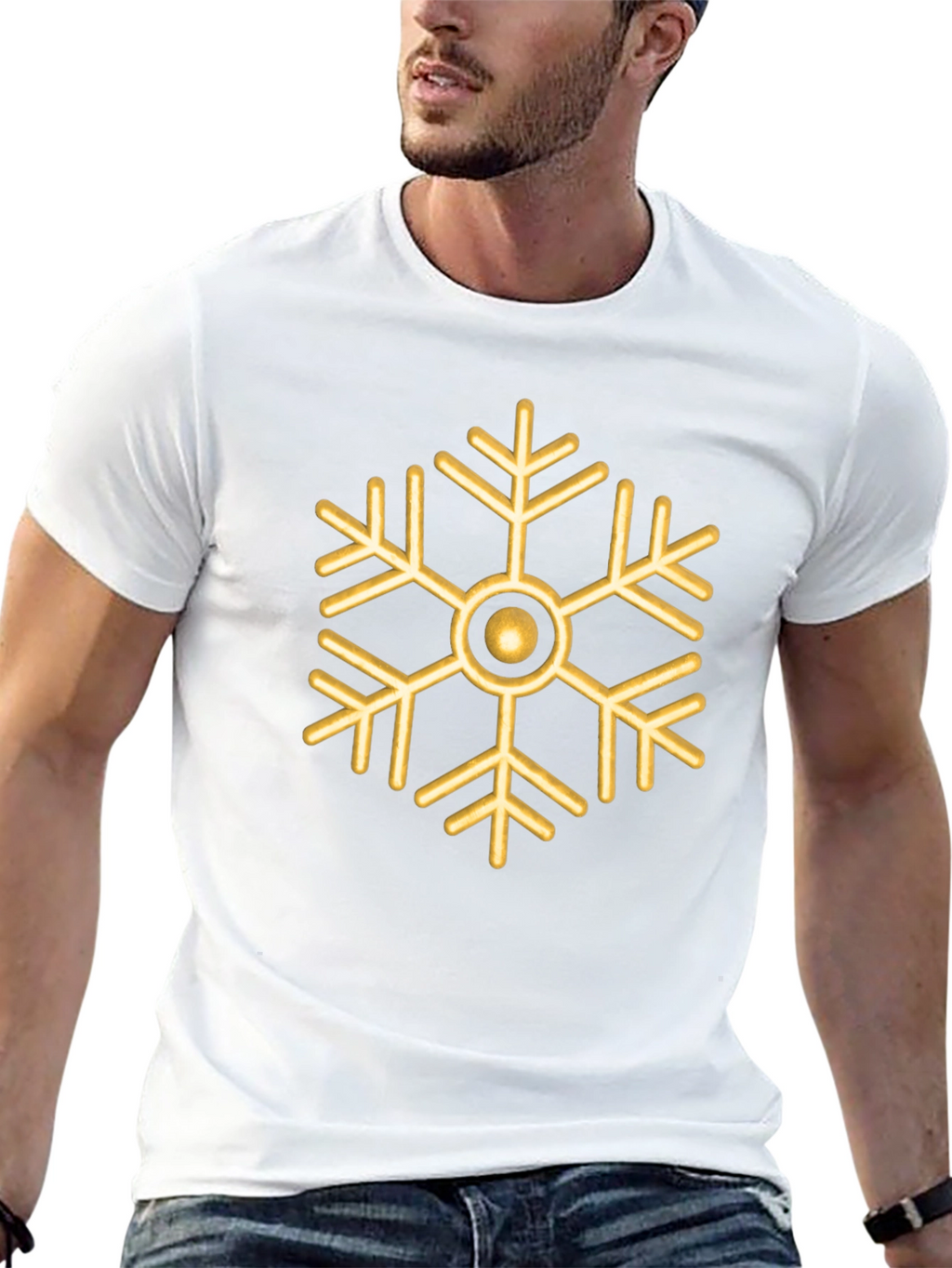 Gold Snowflake Graphic Tee - Stylish Holiday Shirt