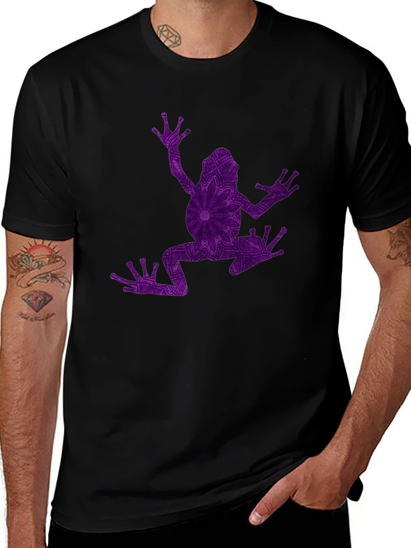 Frog Mandala Graphic Tee - Black Cotton Blend Shirt