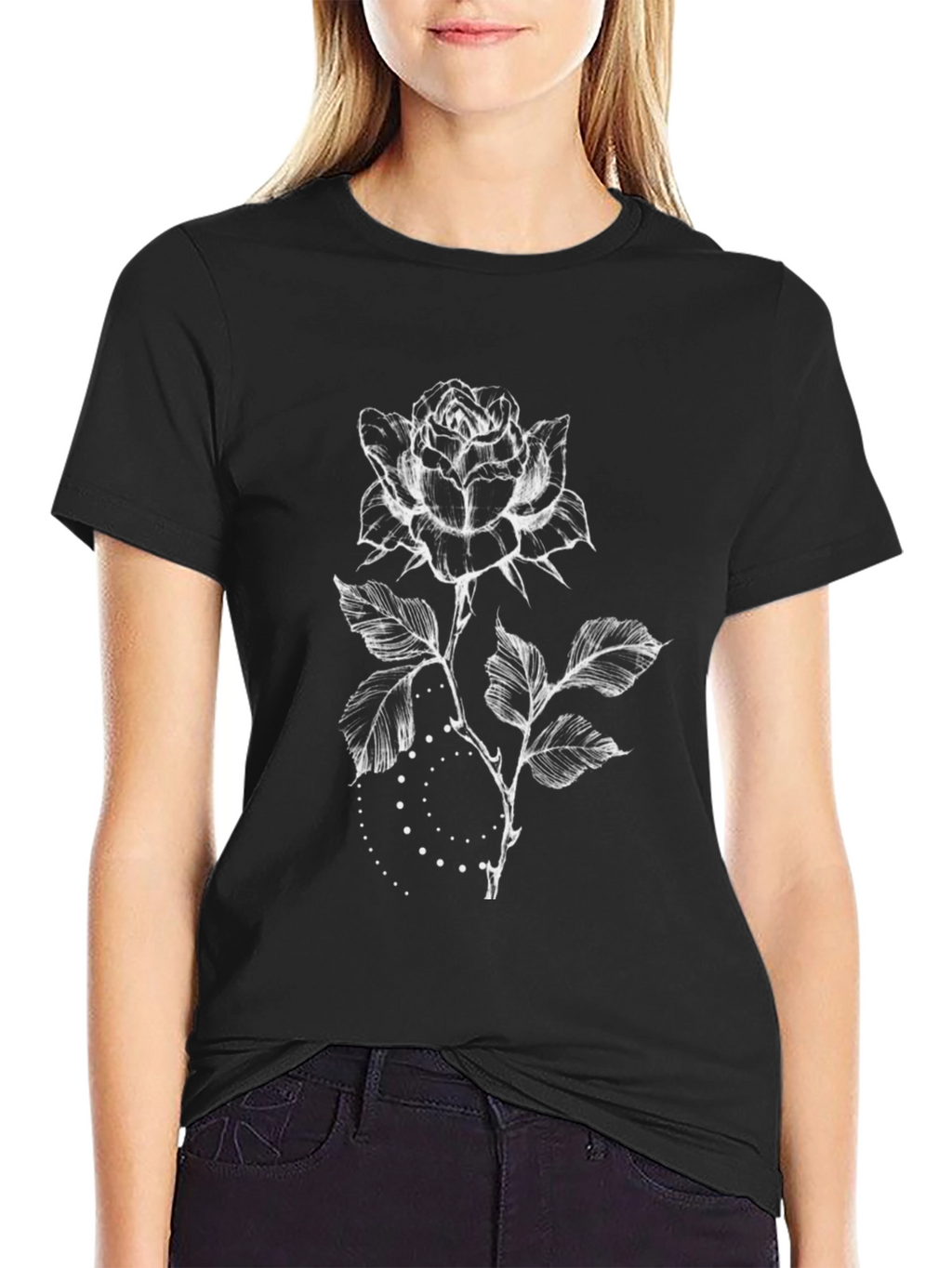 Black Rose Graphic Tee - Stylish Floral Design