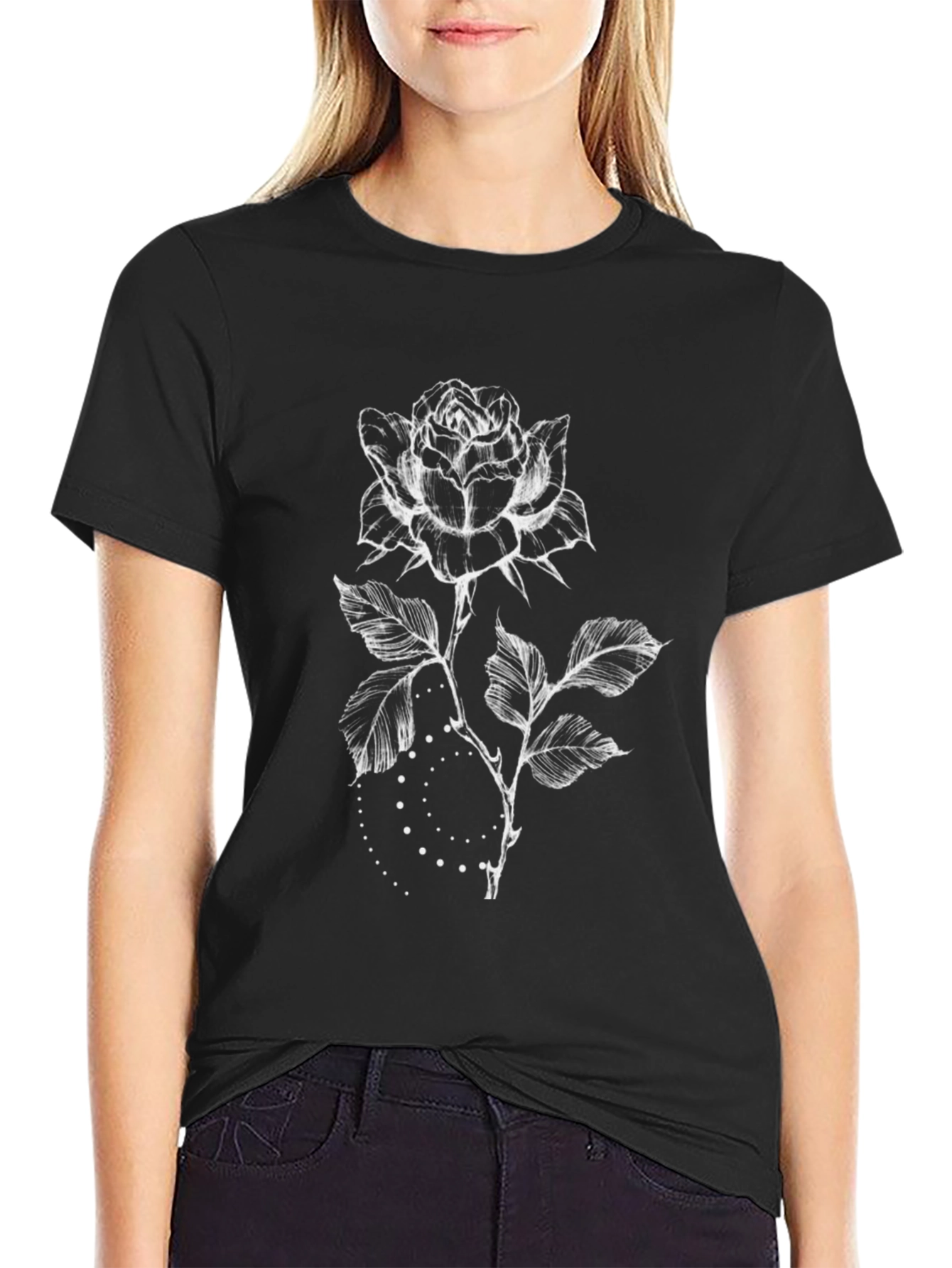 Black Rose Graphic Tee - Stylish Floral Design
