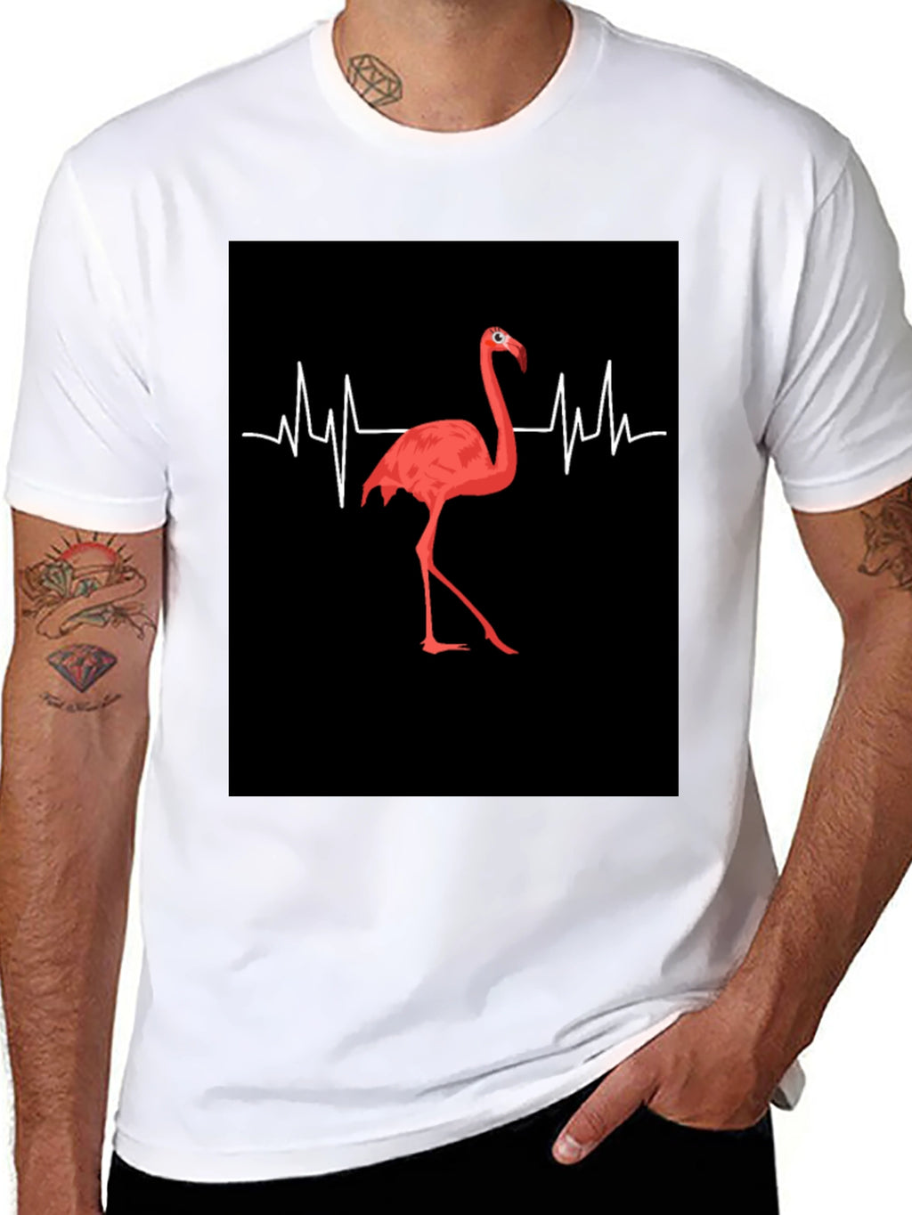Flamingo Heartbeat Black Graphic T-Shirt