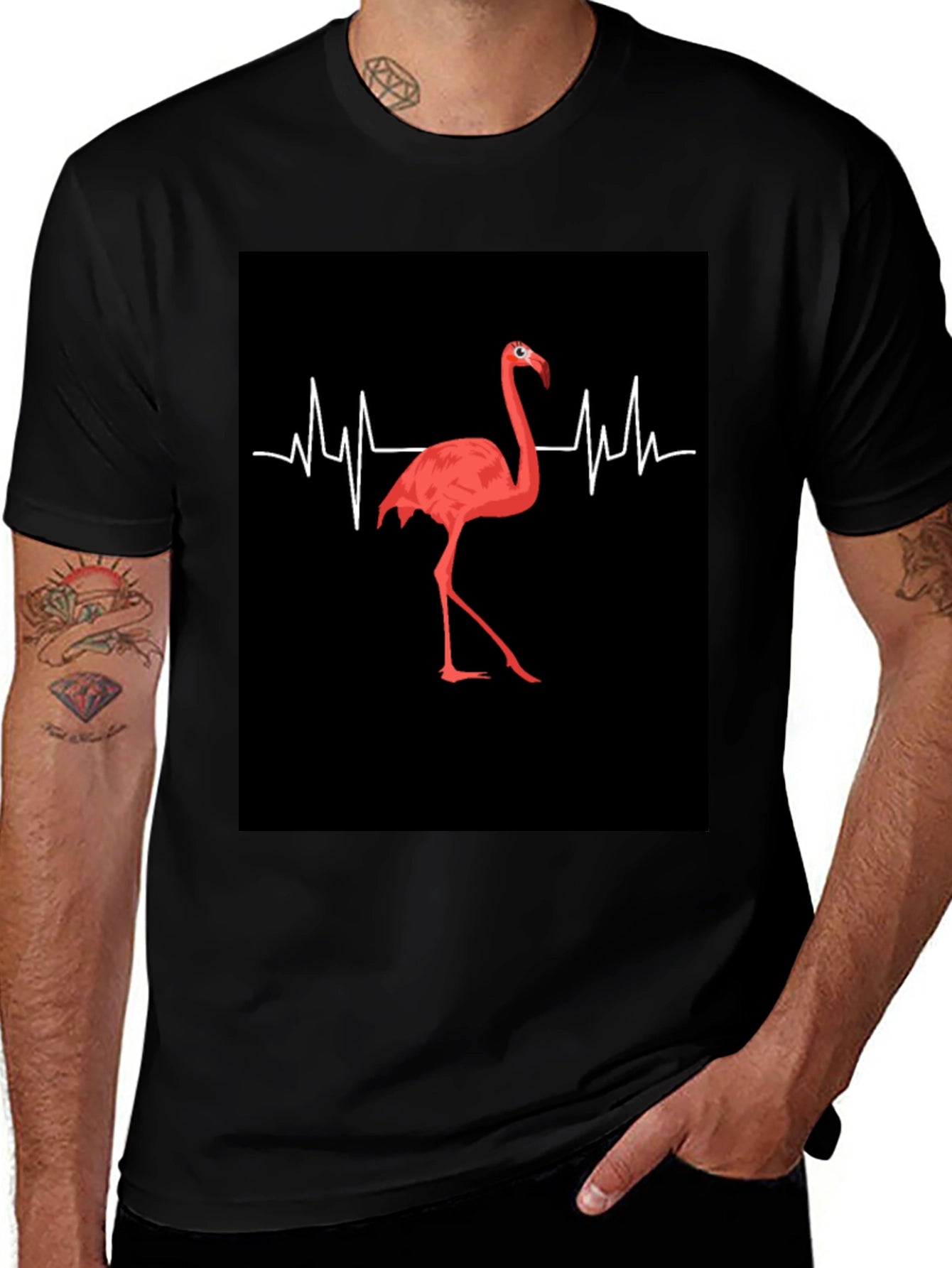 Flamingo Heartbeat Black Graphic T-Shirt