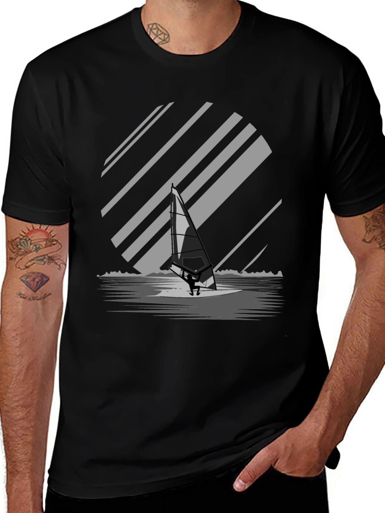 Windsurfer Graphic Tee - Black Cotton Blend T-Shirt