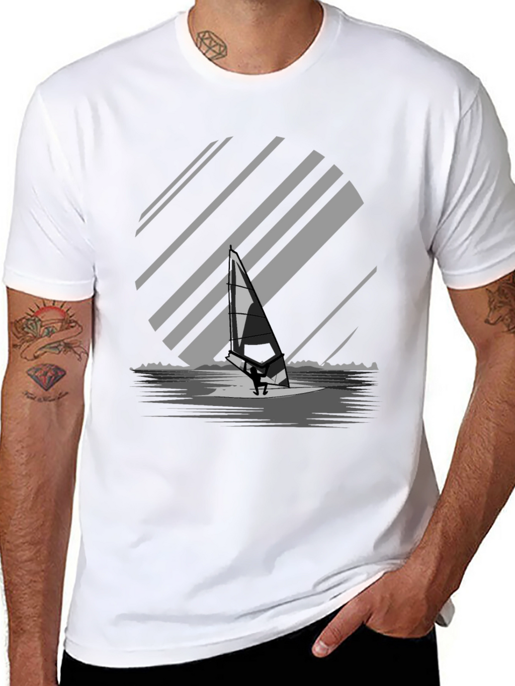 Windsurfer Graphic Tee - Black Cotton Blend T-Shirt