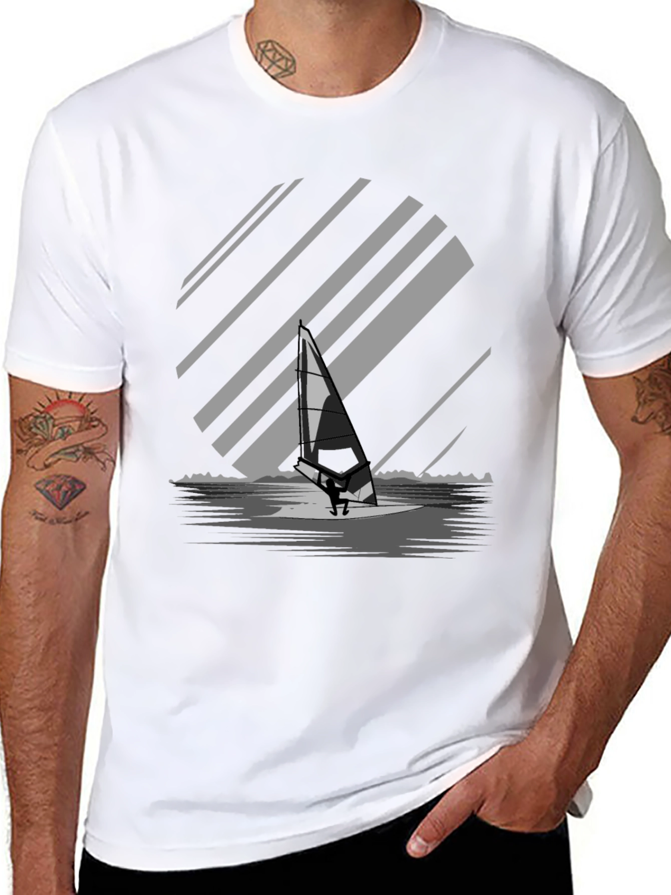 Windsurfer Graphic Tee - Black Cotton Blend T-Shirt