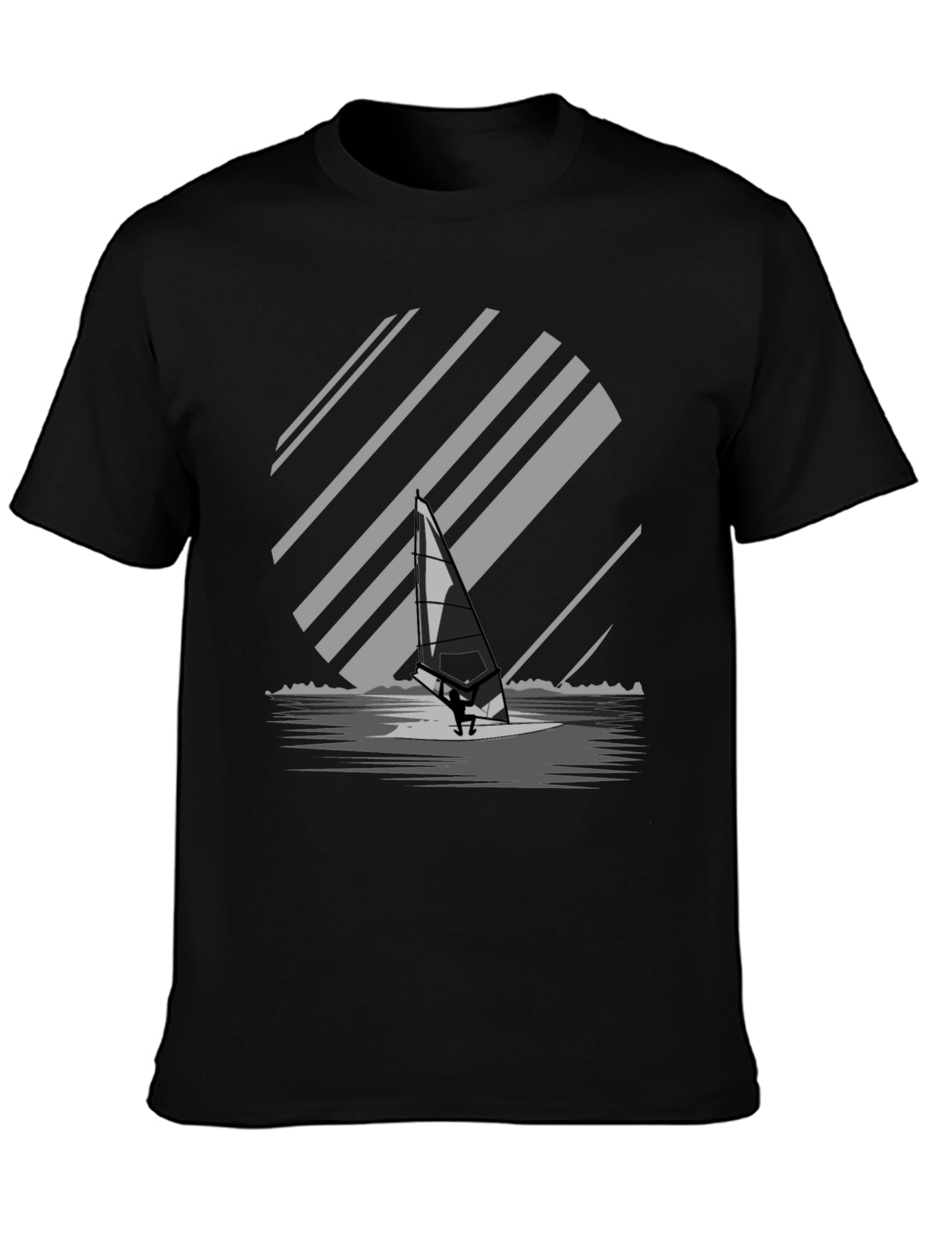 Windsurfer Graphic Tee - Black Cotton Blend T-Shirt