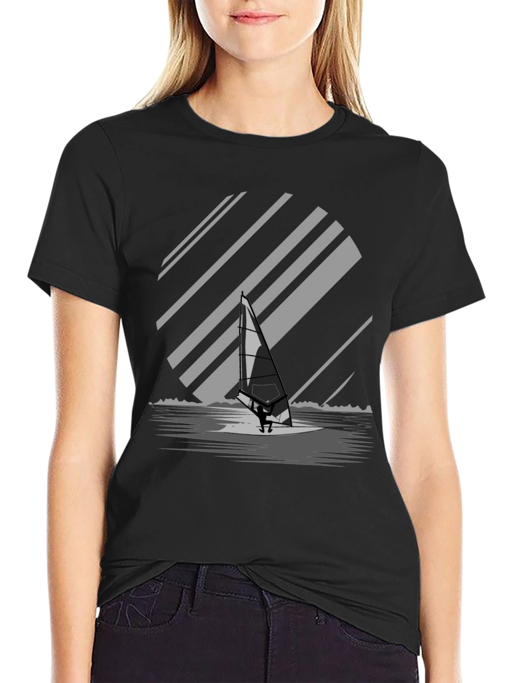 Windsurfer Graphic Tee - Black Cotton Blend T-Shirt