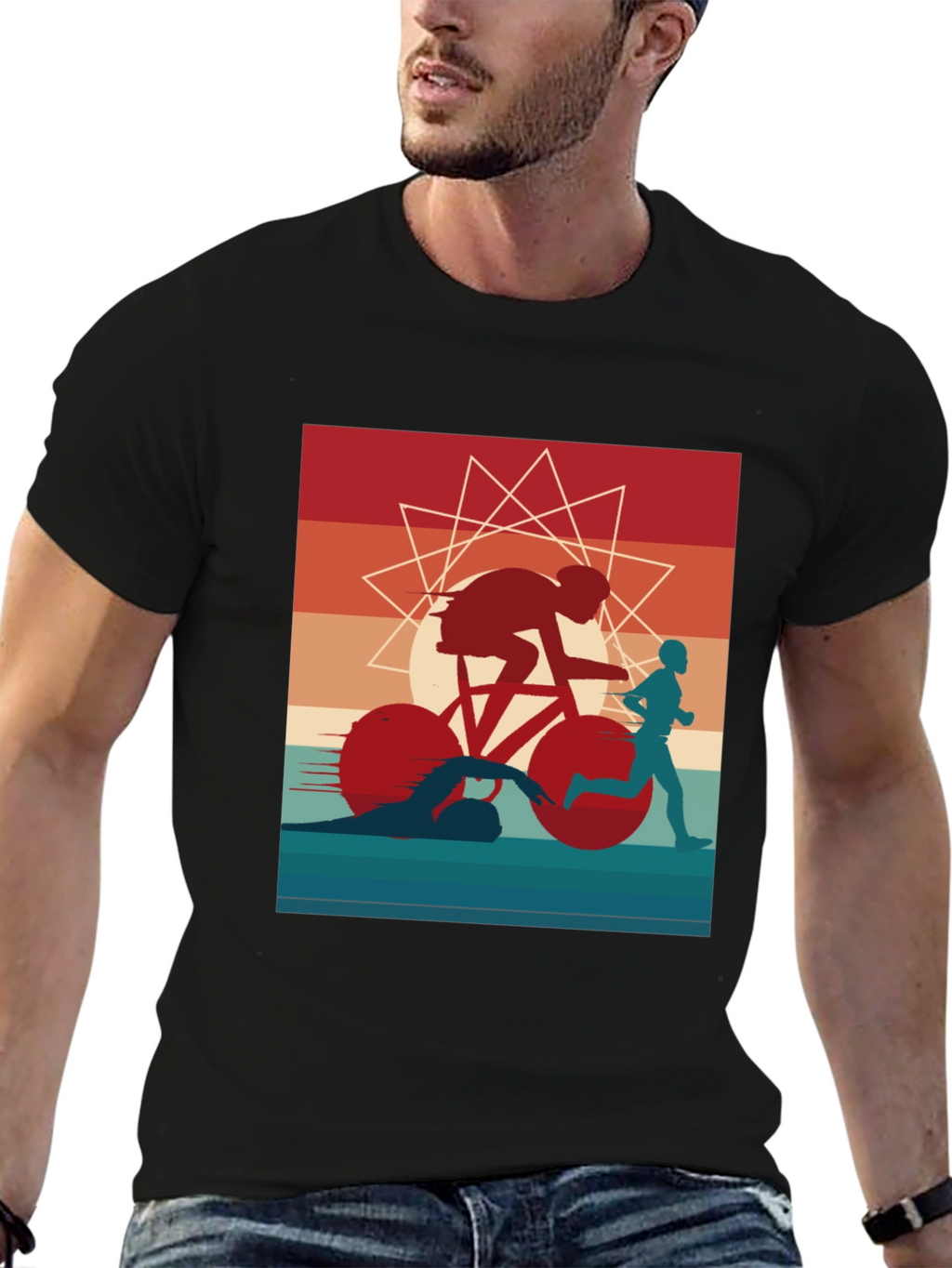 Triathlon Graphic Tee - Sporty Athlete Design