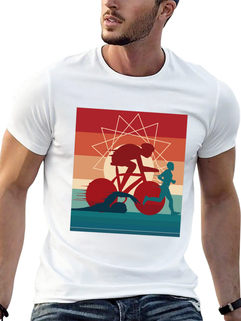 Triathlon Graphic Tee - Sporty Athlete Design