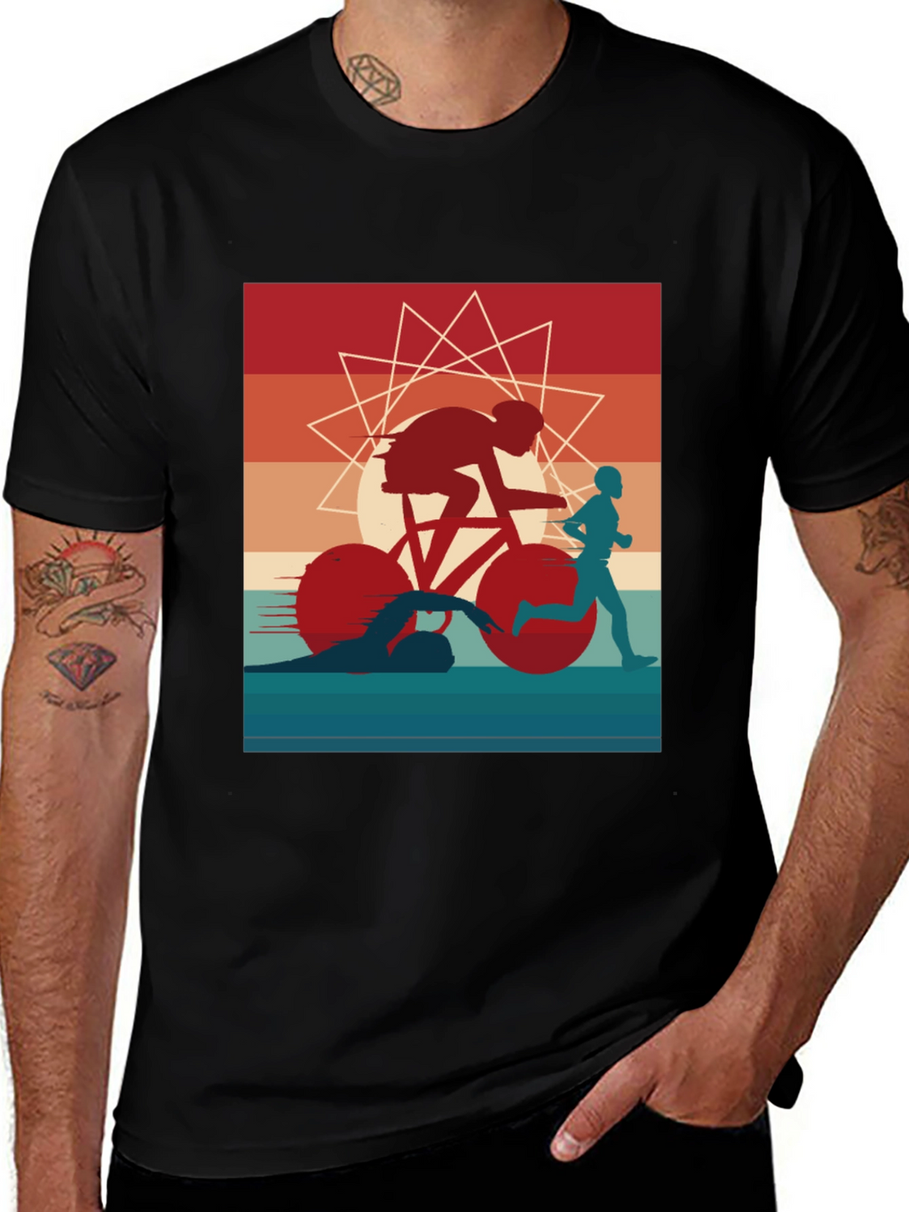 Triathlon Graphic Tee - Sporty Athlete Design
