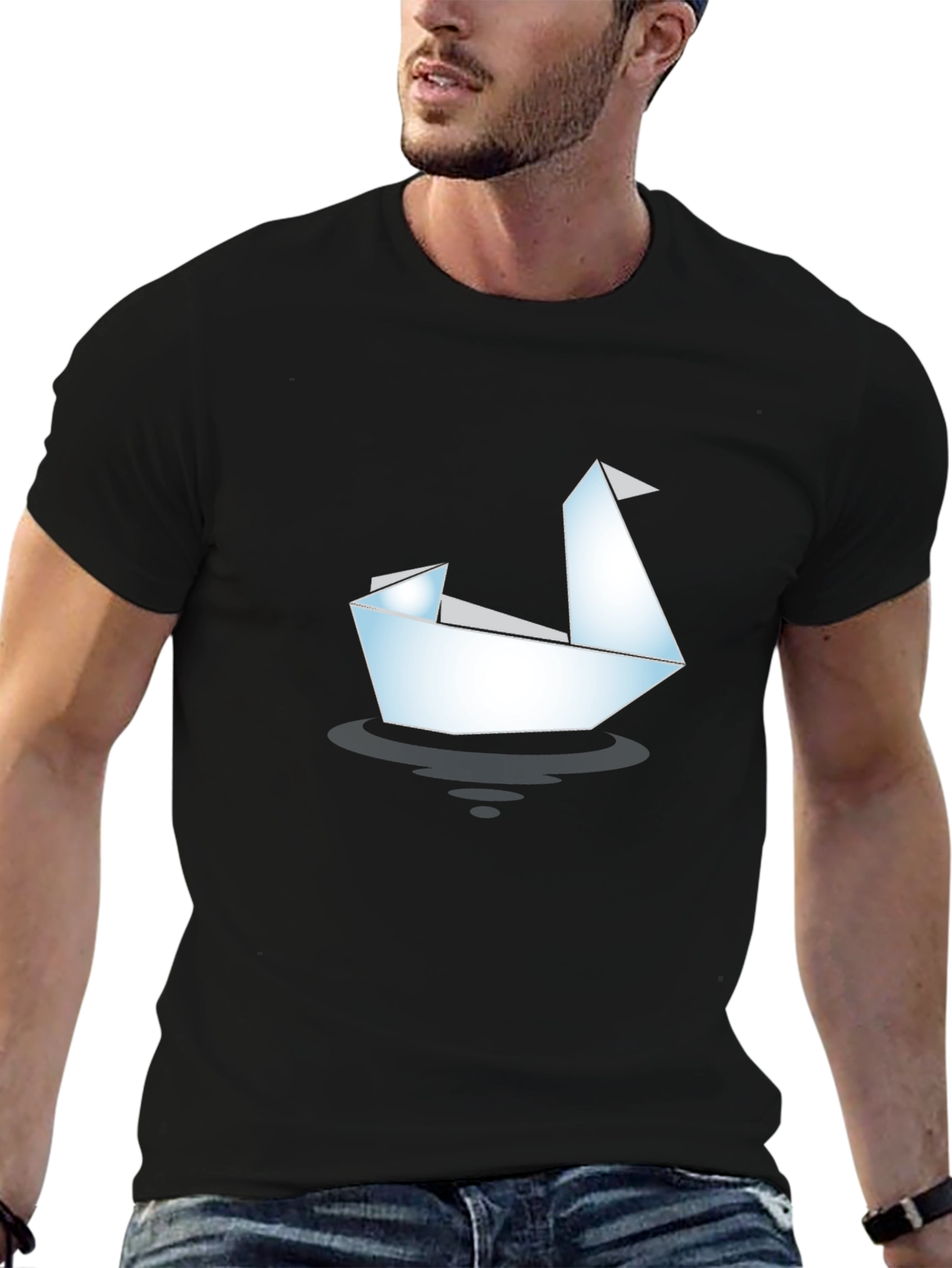 Origami Swan Graphic Tee - Black Cotton T-Shirt