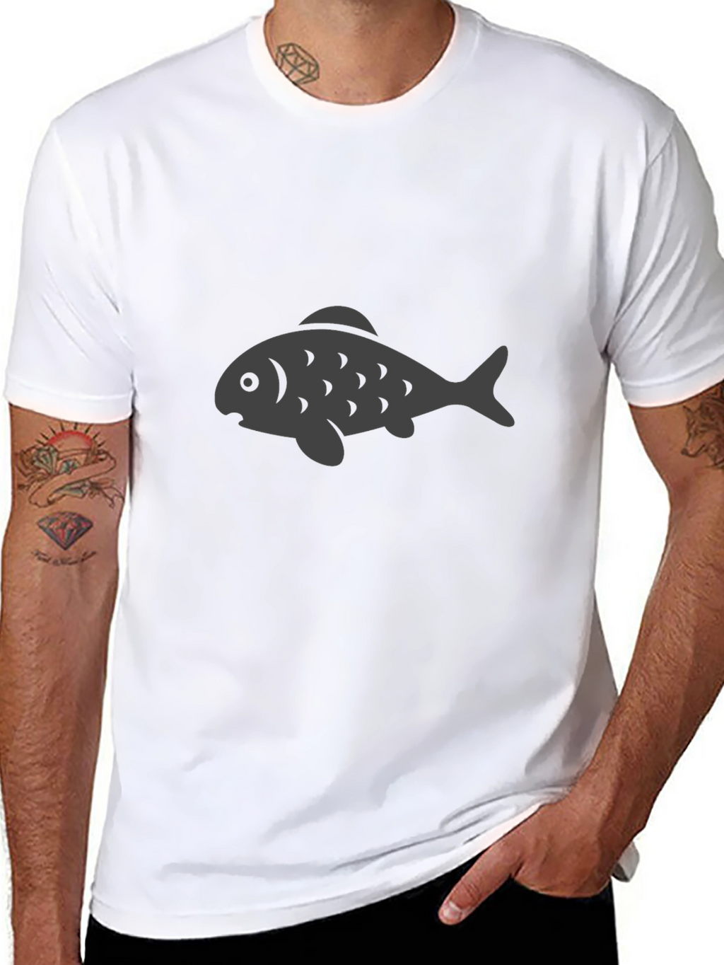 Black T-Shirt with Gray Fish Graphic