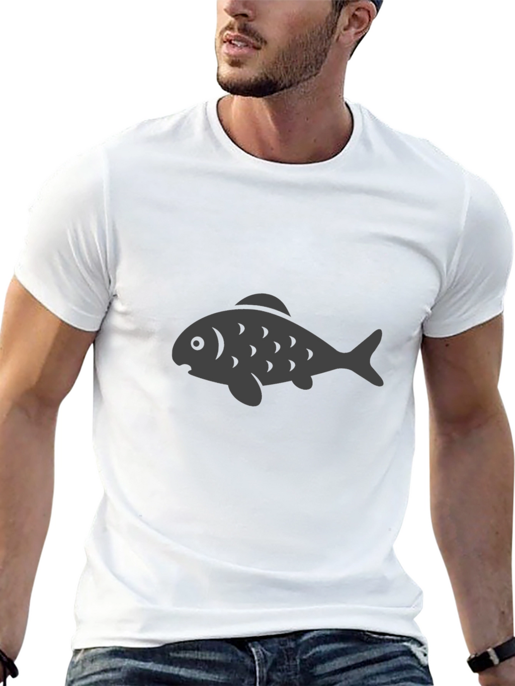 Black T-Shirt with Gray Fish Graphic