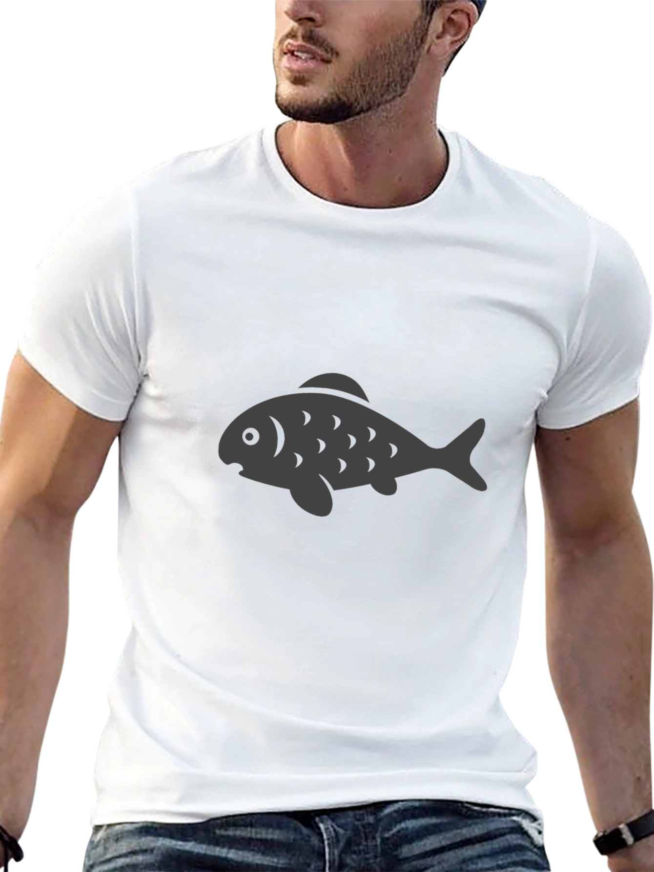 Black T-Shirt with Gray Fish Graphic