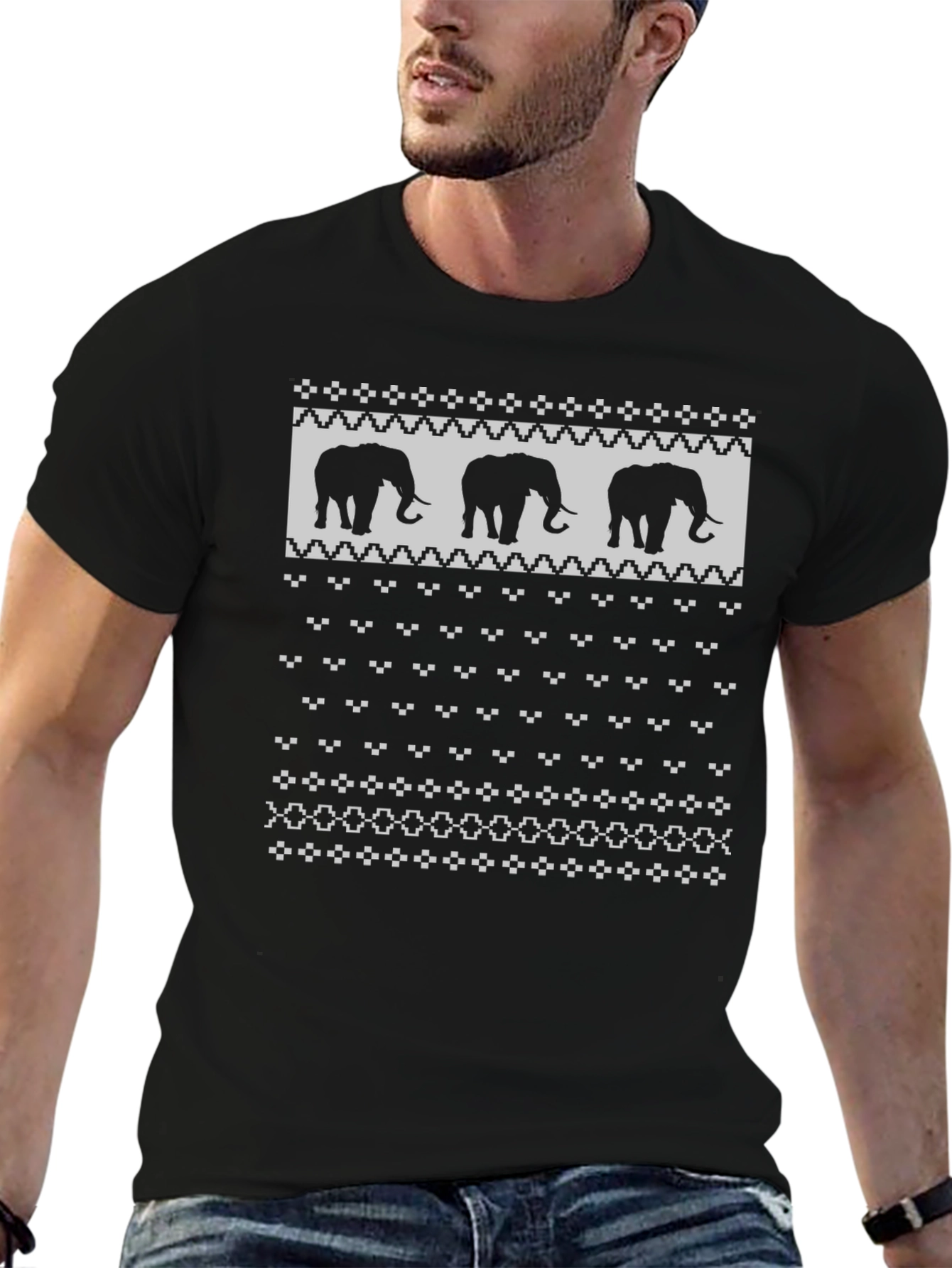 Elephant Christmas Sweater Pattern T-Shirt