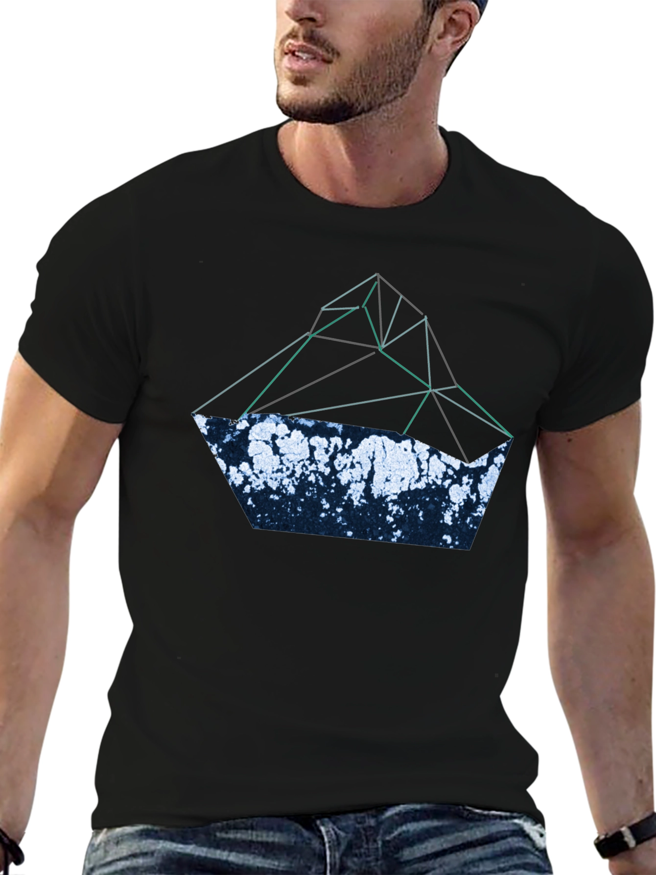 Abstract Geometric Mountain T-Shirt - Black