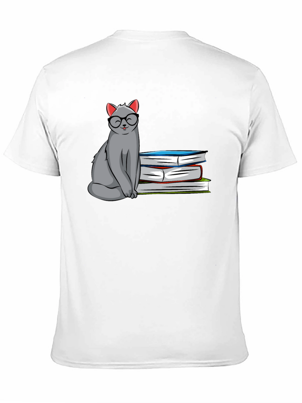 Cat with Glasses & Books Graphic T-Shirt