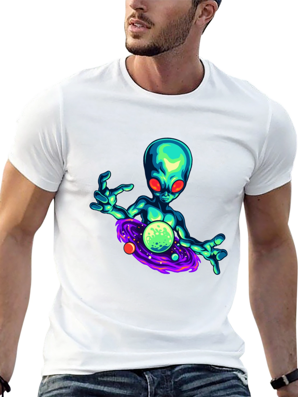 Alien Galaxy Graphic T-Shirt - Black