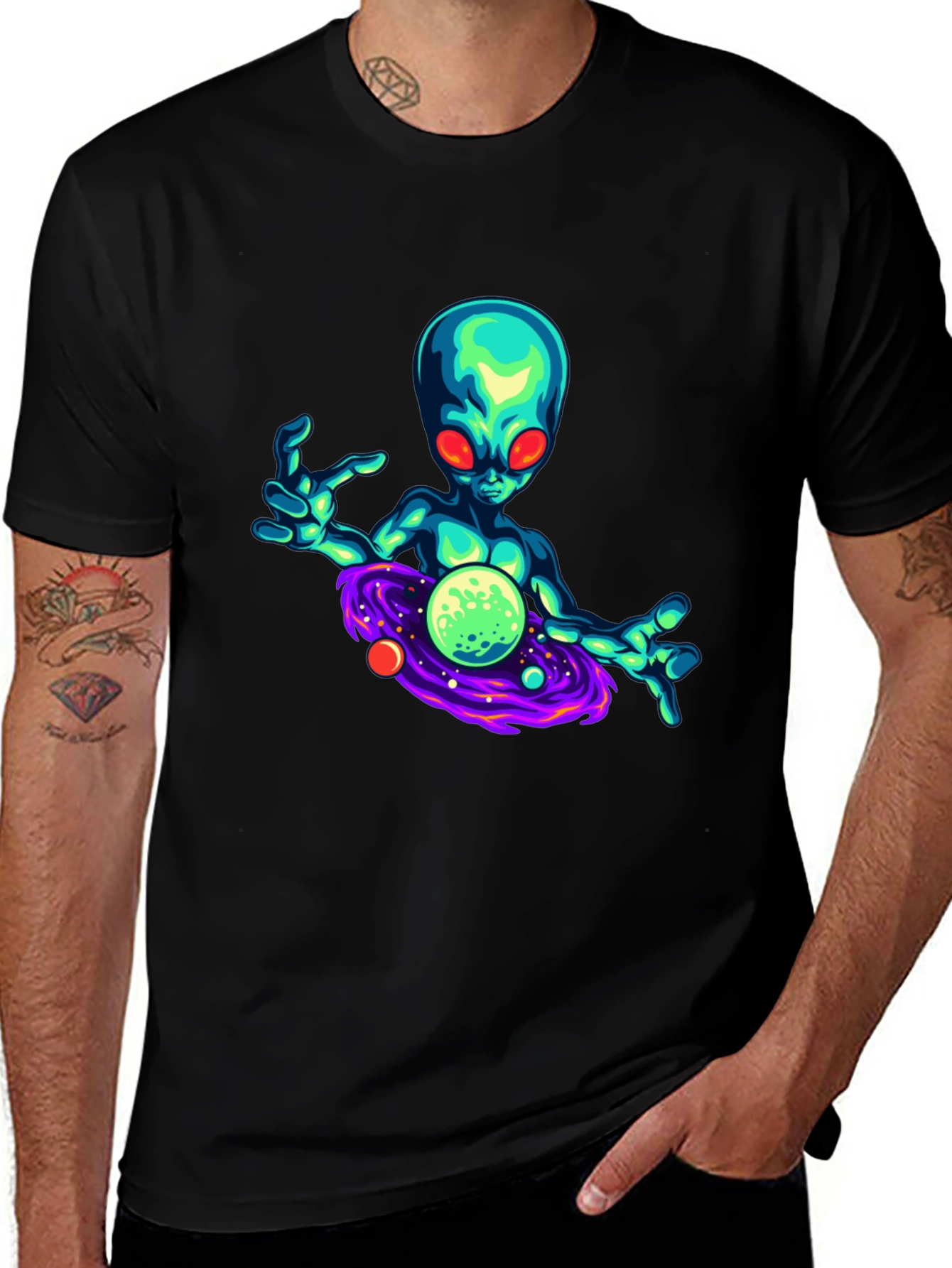 Alien Galaxy Graphic T-Shirt - Black