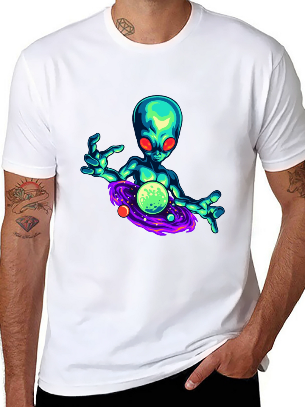 Alien Galaxy Graphic T-Shirt - Black