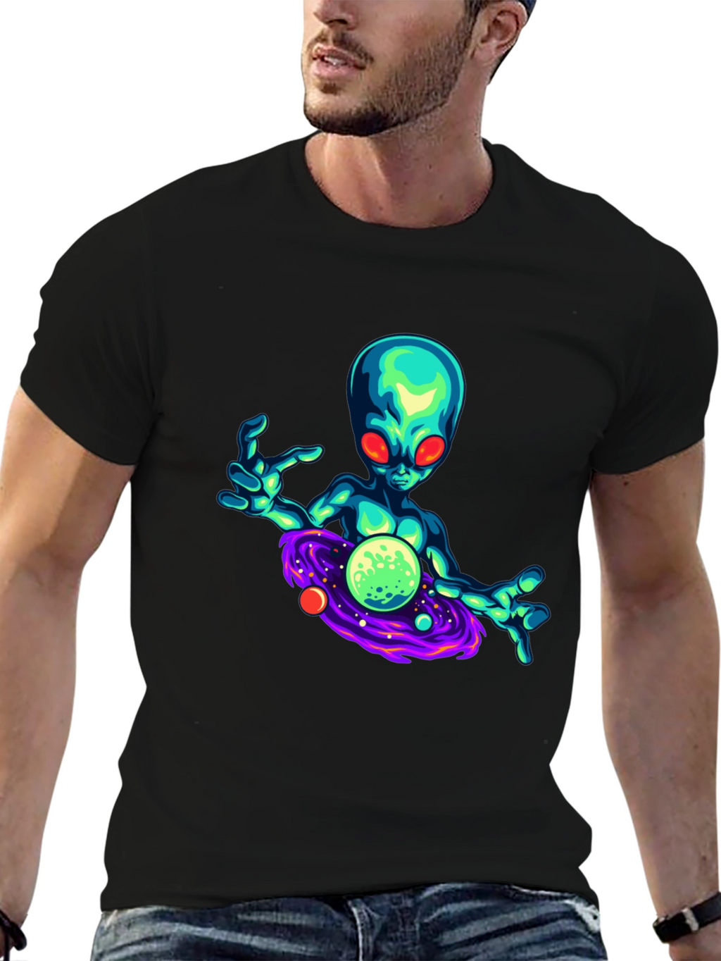 Alien Galaxy Graphic T-Shirt - Black