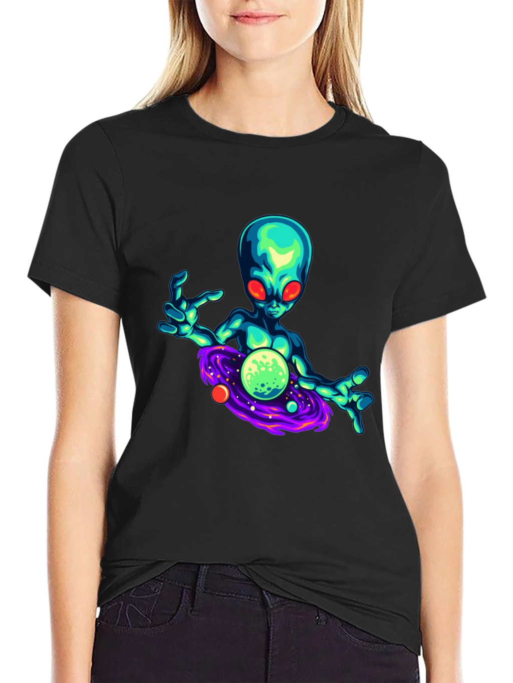 Alien Galaxy Graphic T-Shirt - Black