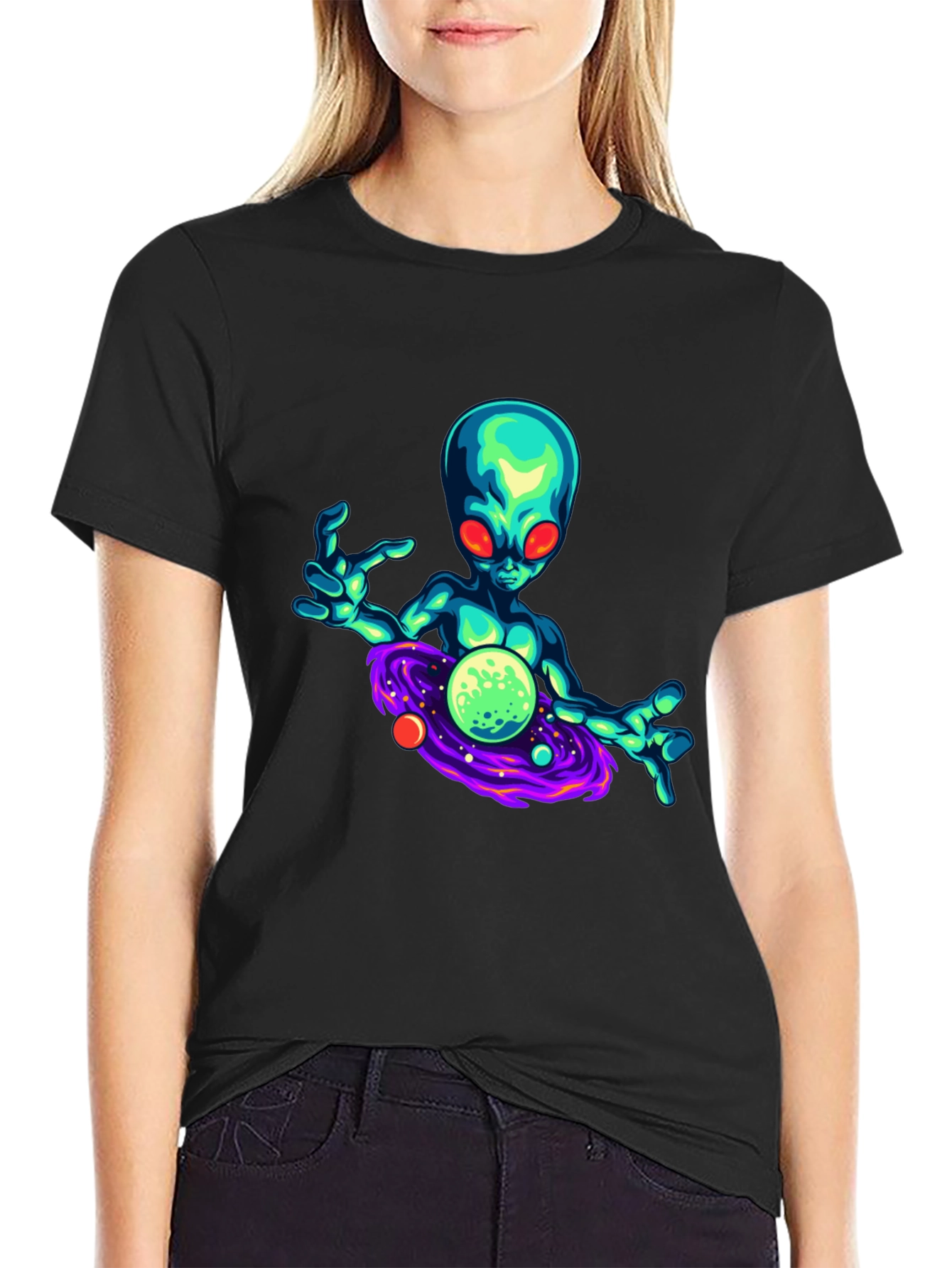 Alien Galaxy Graphic T-Shirt - Black
