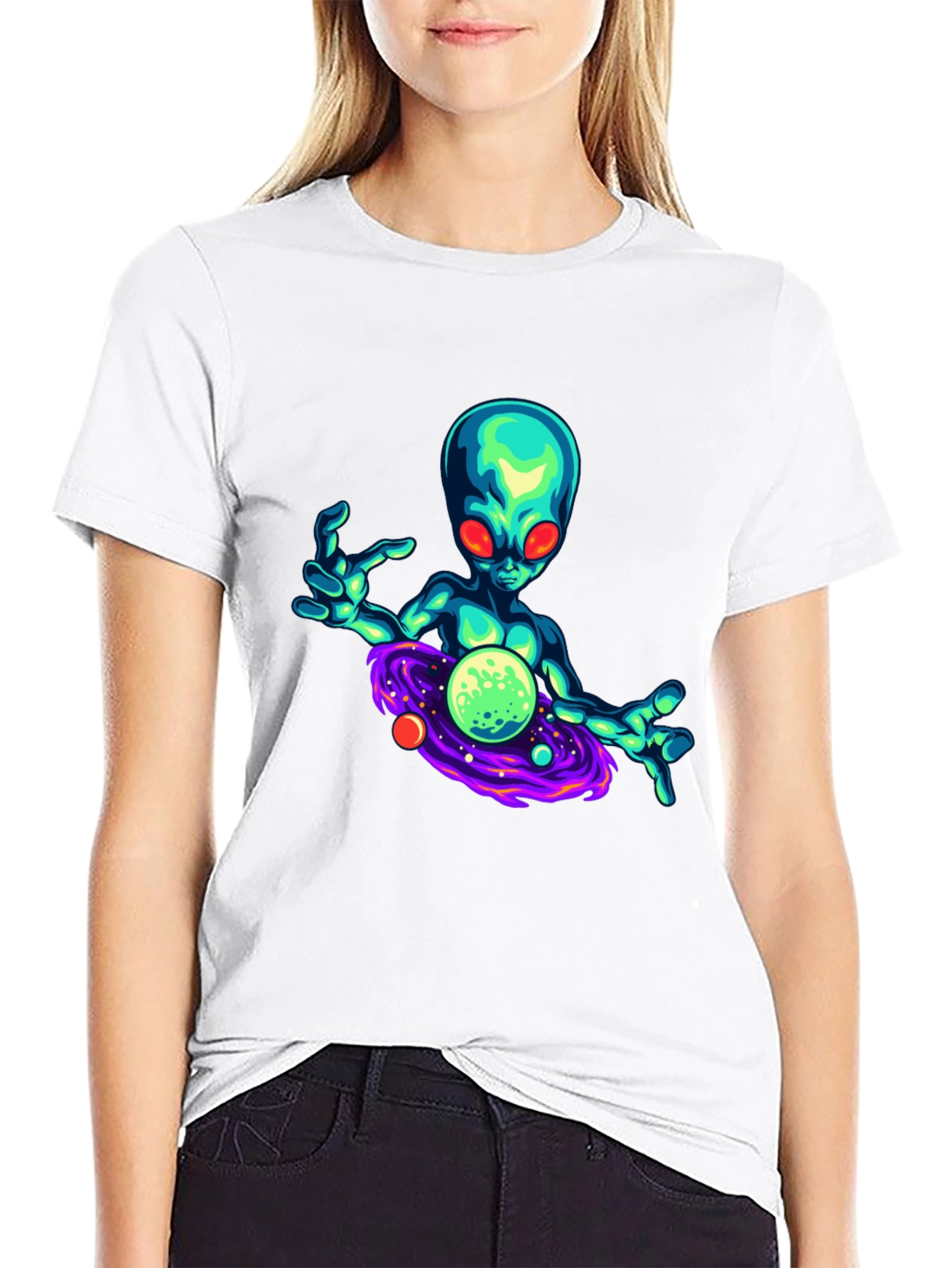 Alien Galaxy Graphic T-Shirt - Black