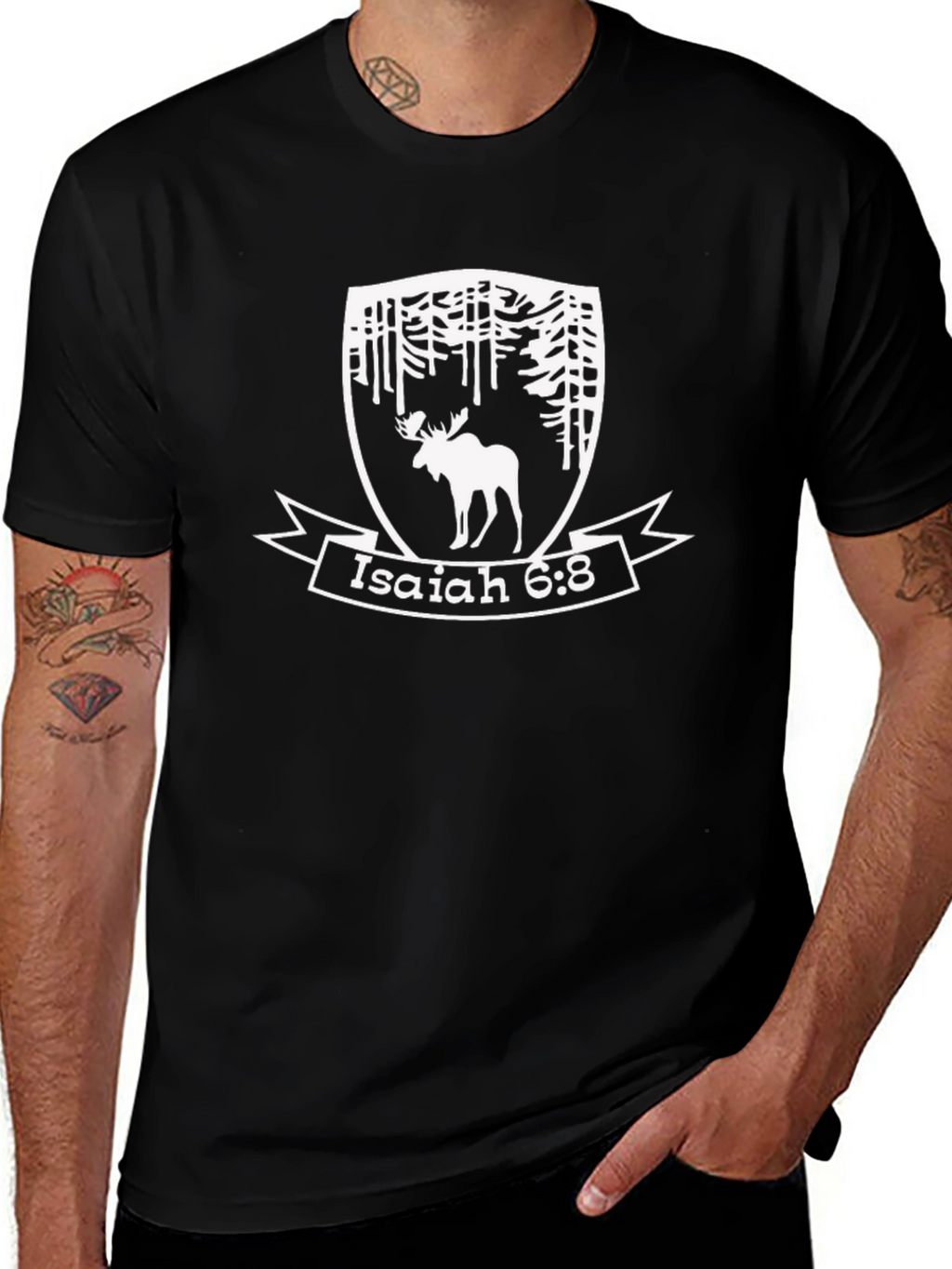 Isaiah 6:8 Moose T-Shirt - Forest Design