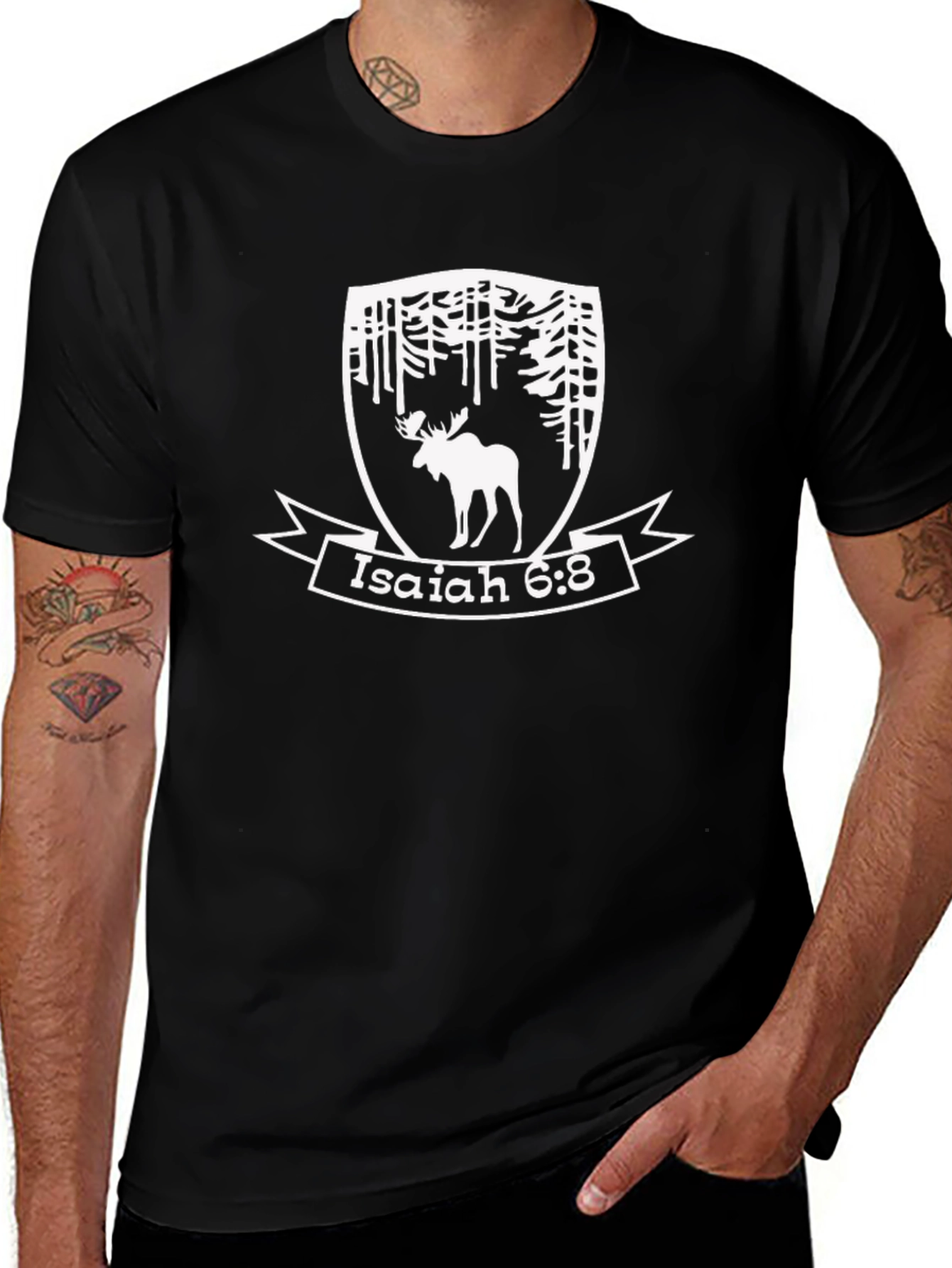 Isaiah 6:8 Moose T-Shirt - Forest Design