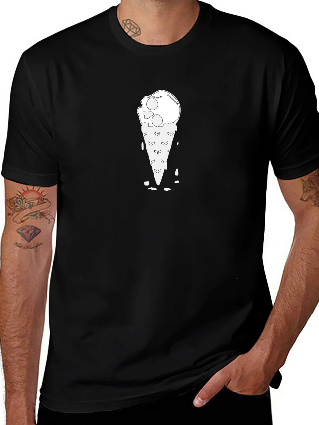 Skull Ice Cream Cone Black T-Shirt