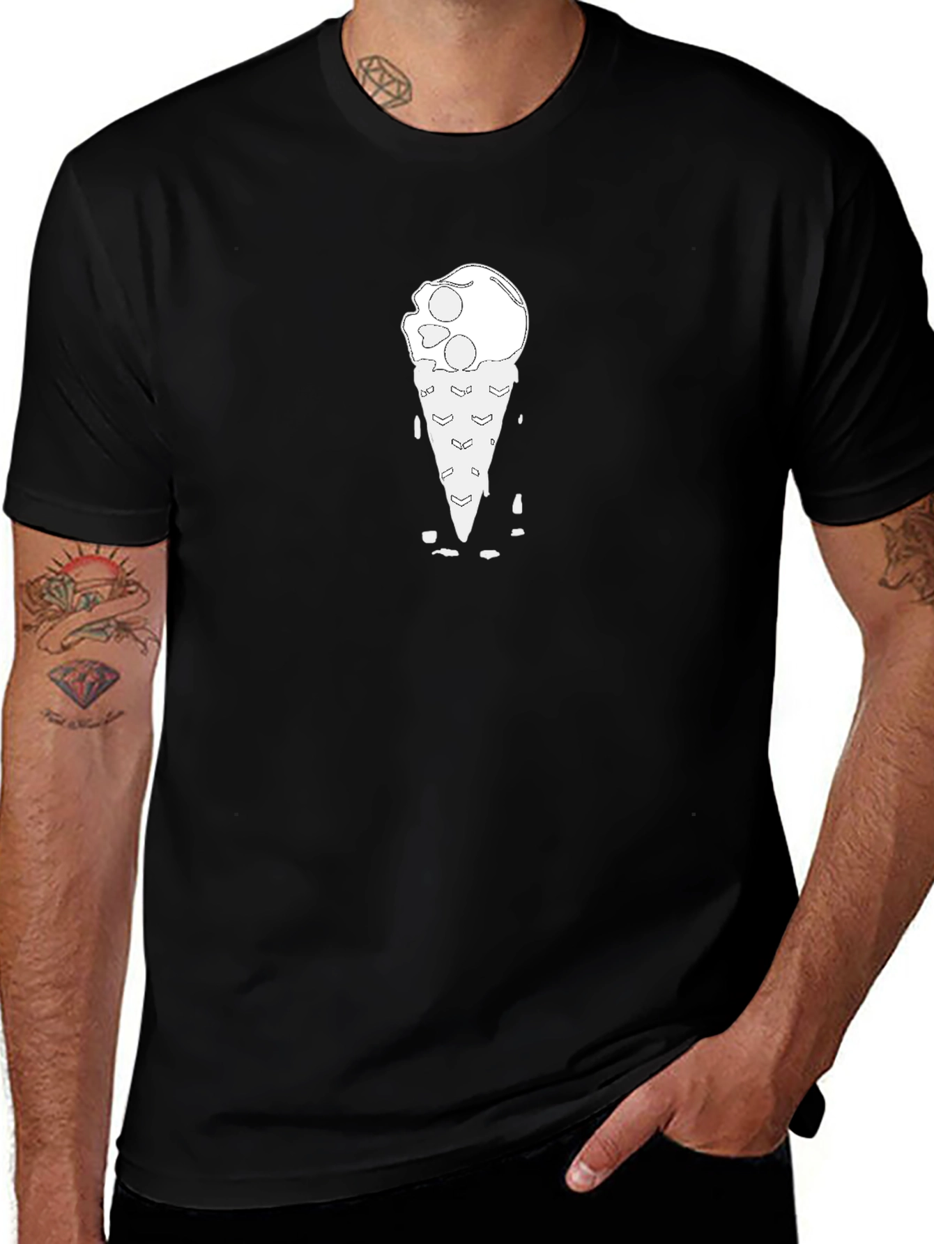 Skull Ice Cream Cone Black T-Shirt
