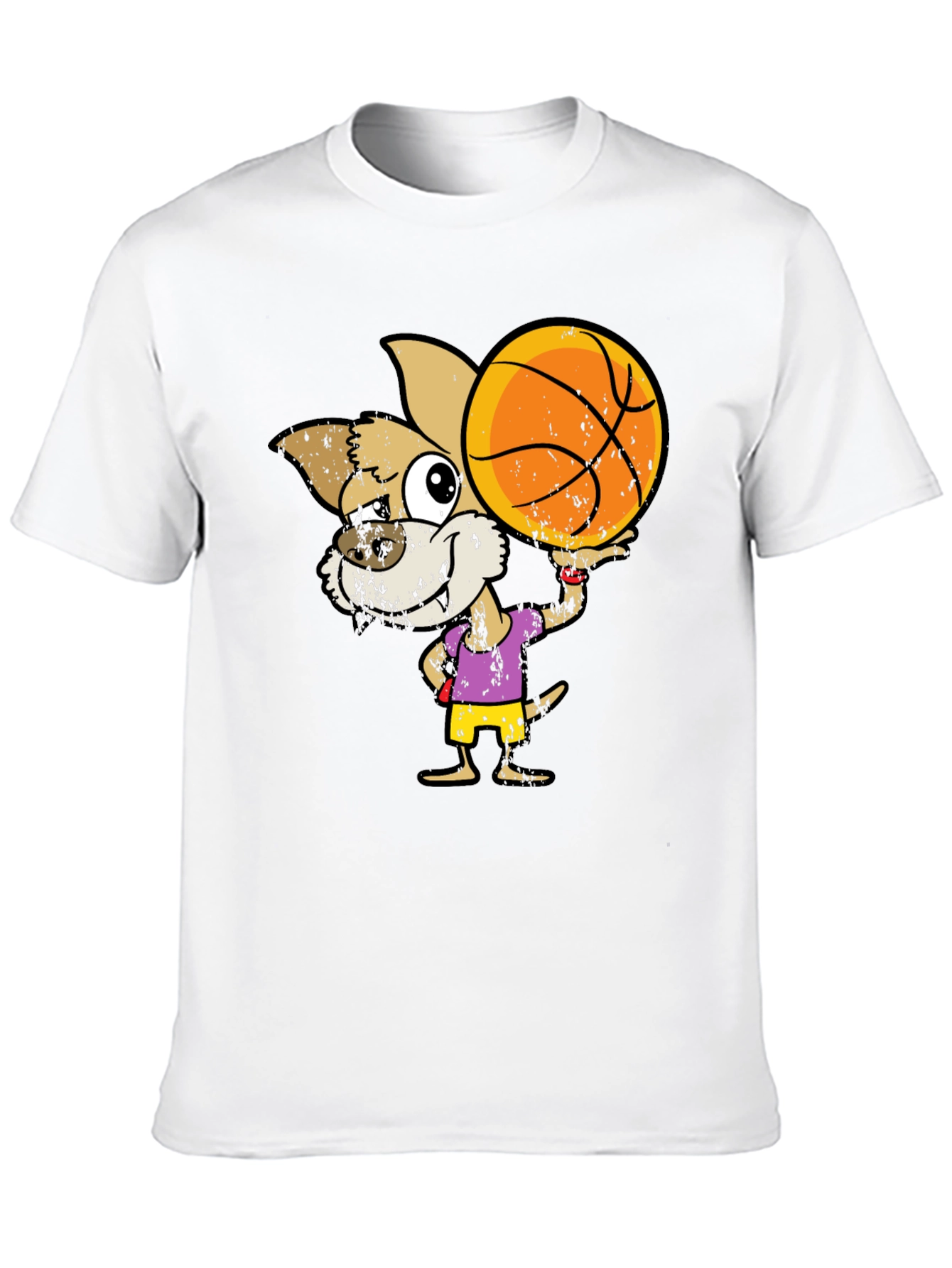 Cartoon Dog Basketball Graphic T-Shirt