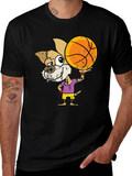 Cartoon Dog Basketball Graphic T-Shirt