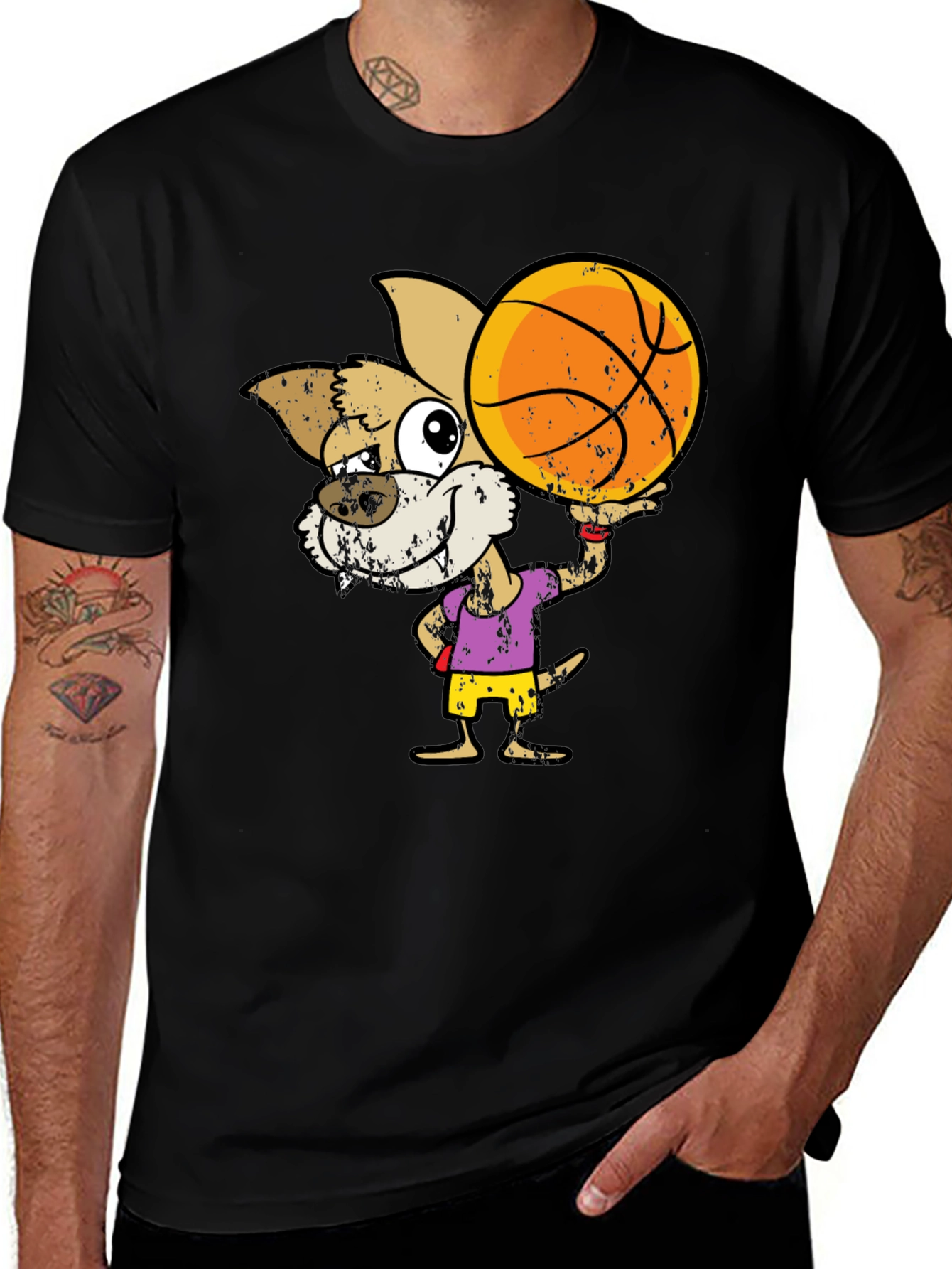 Cartoon Dog Basketball Graphic T-Shirt