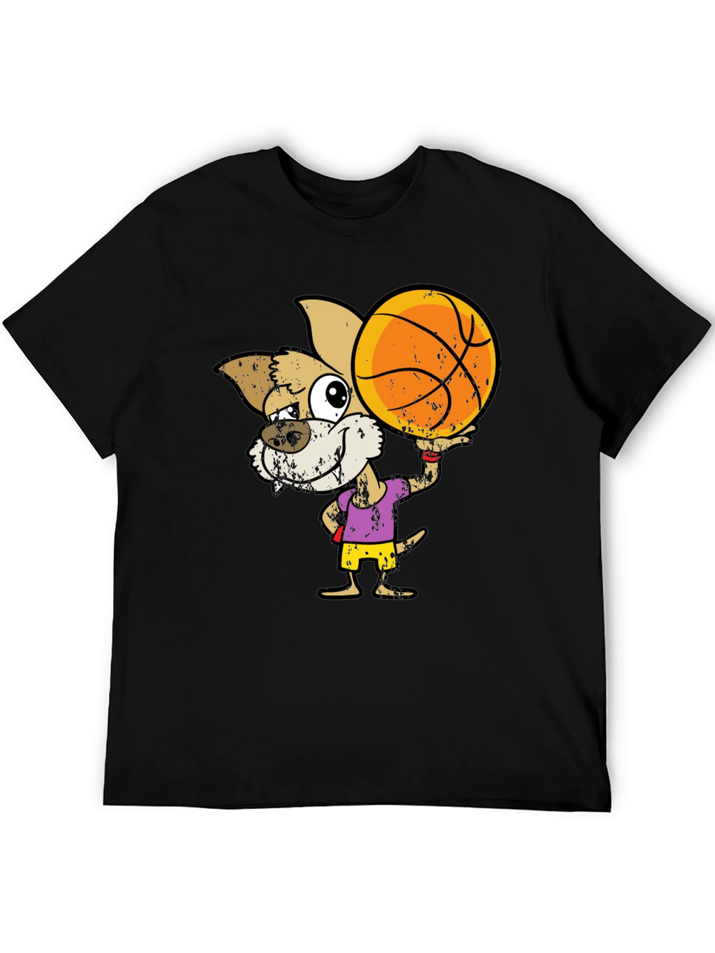 Cartoon Dog Basketball Graphic T-Shirt