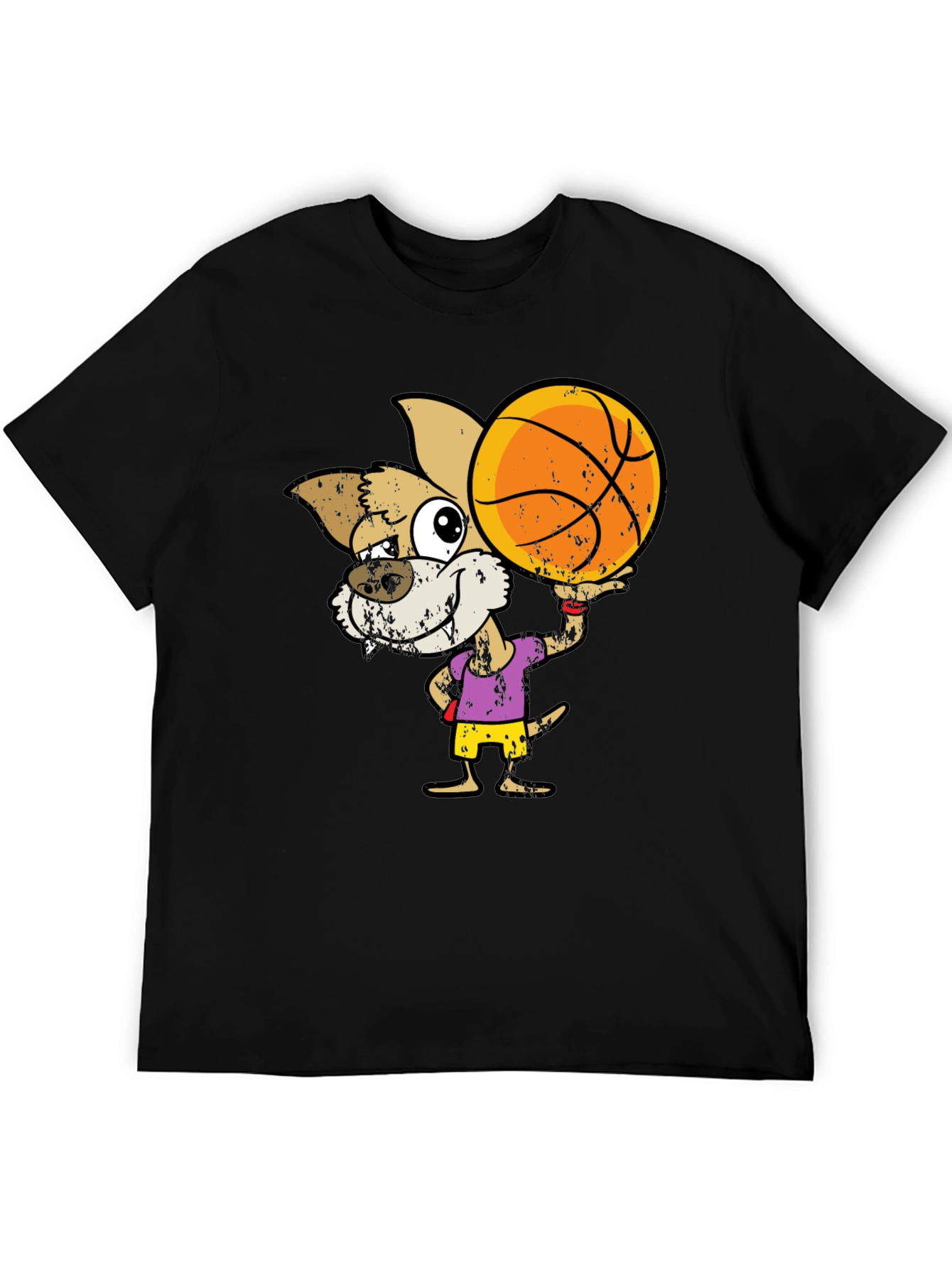 Cartoon Dog Basketball Graphic T-Shirt